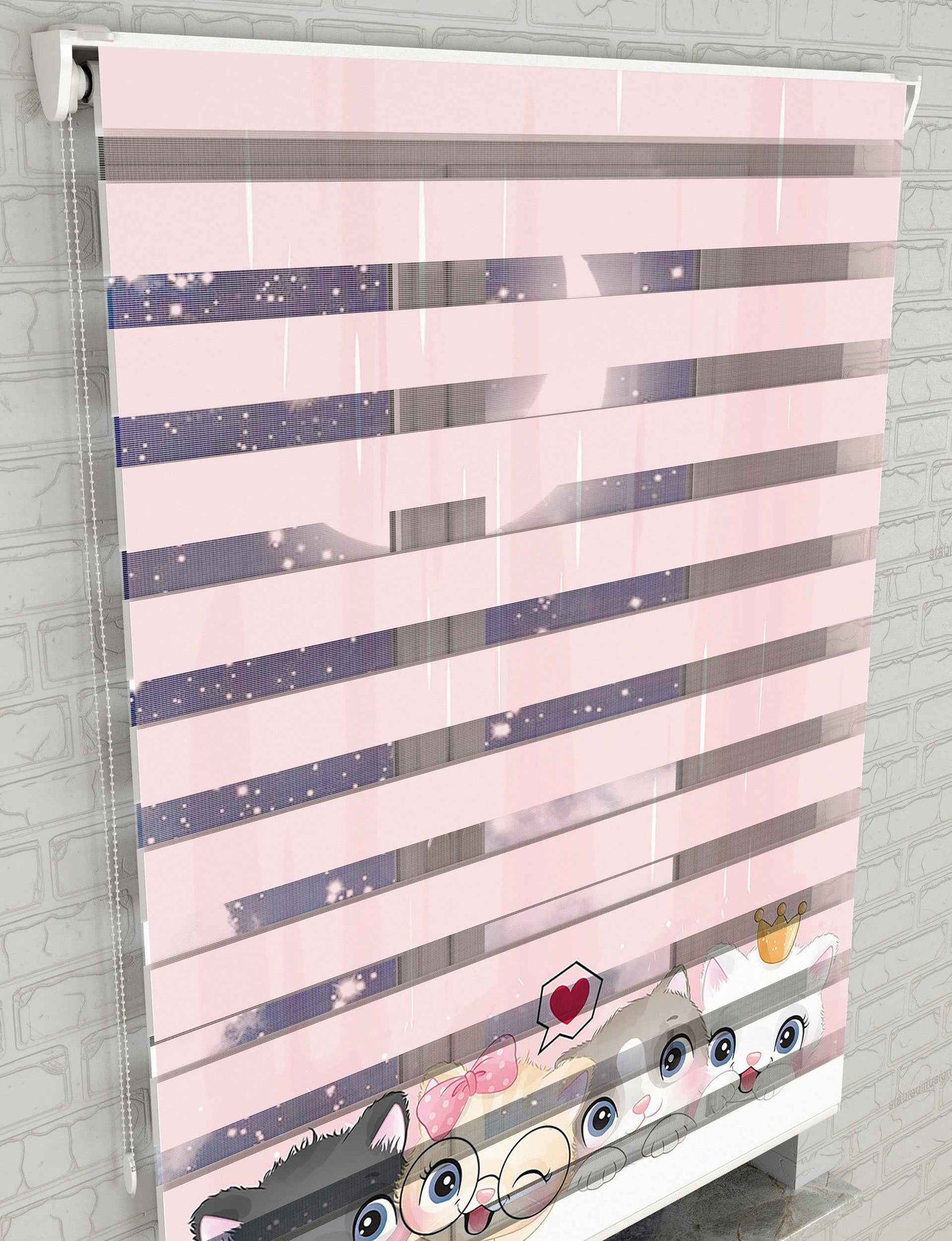 Sevimli Yavru Kediler Baskılı Zebra Perde - Çocuk Odası Perdesi - AD HOME Tekstil