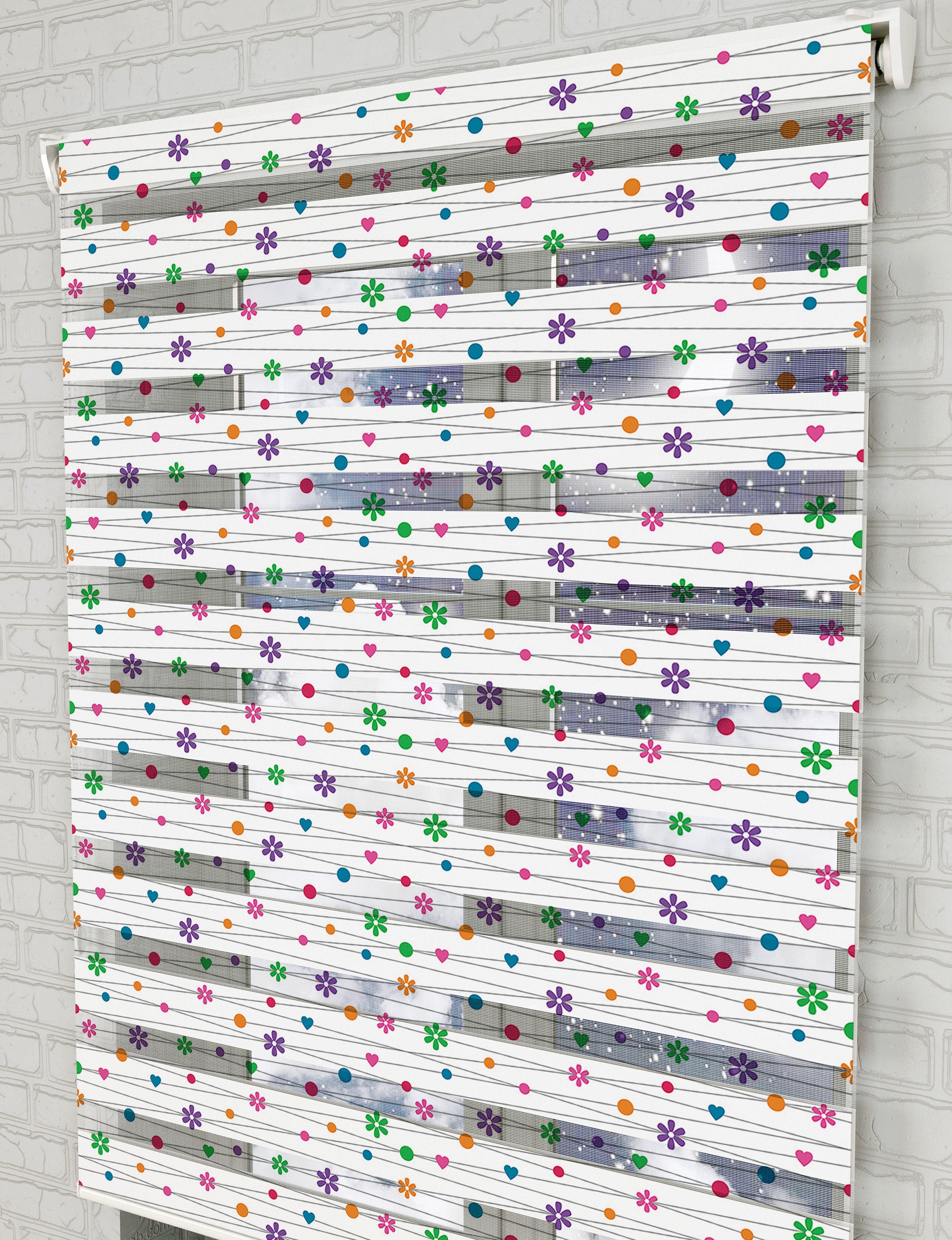 Renkli Çiçekler Baskılı Zebra Perde - Bebek Odası Perdesi - AD HOME Tekstil