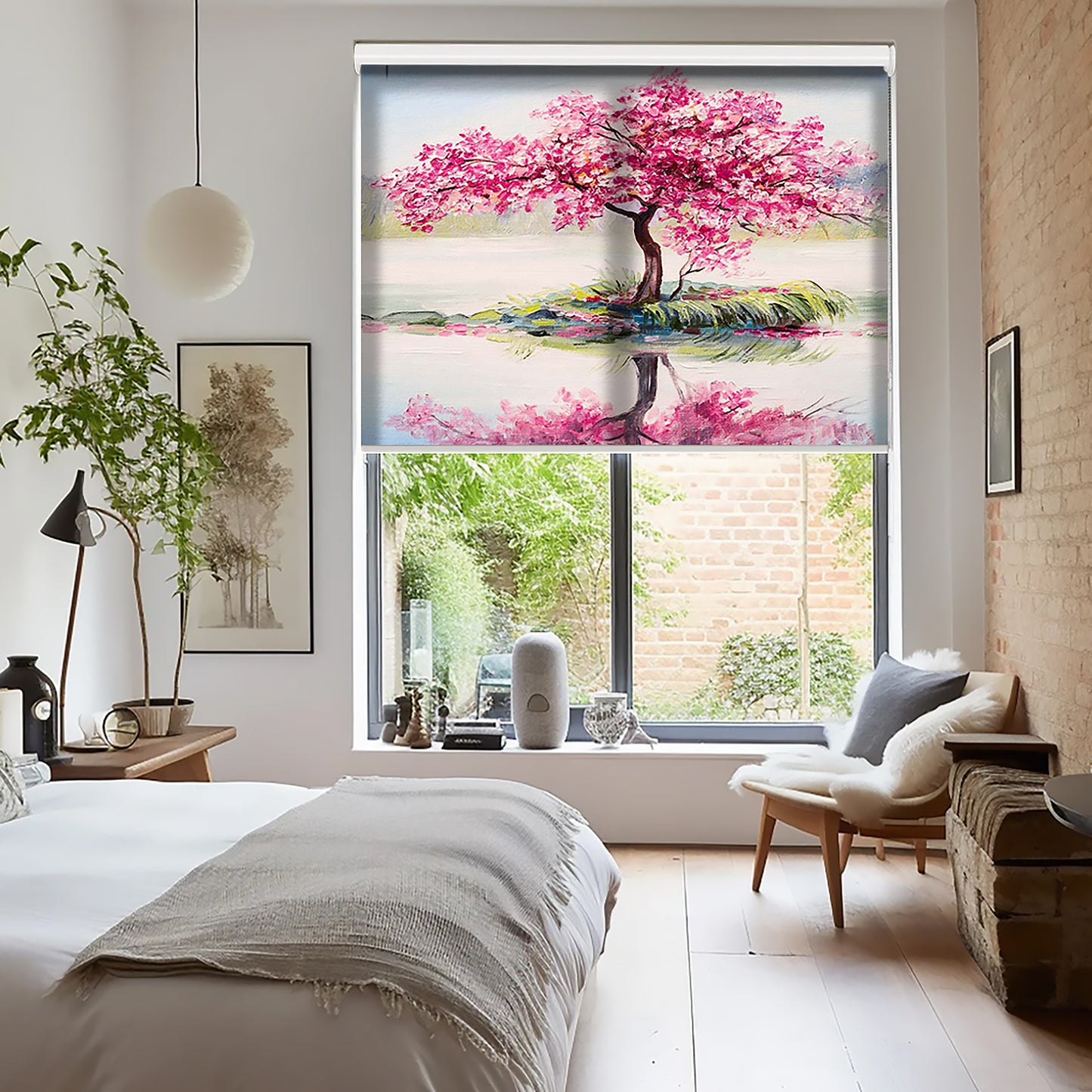 Pembe Ağaç Baskılı Stor Perde - Baskılı Güneşlik Perdesi - Salon Perdesi - AD HOME Tekstil