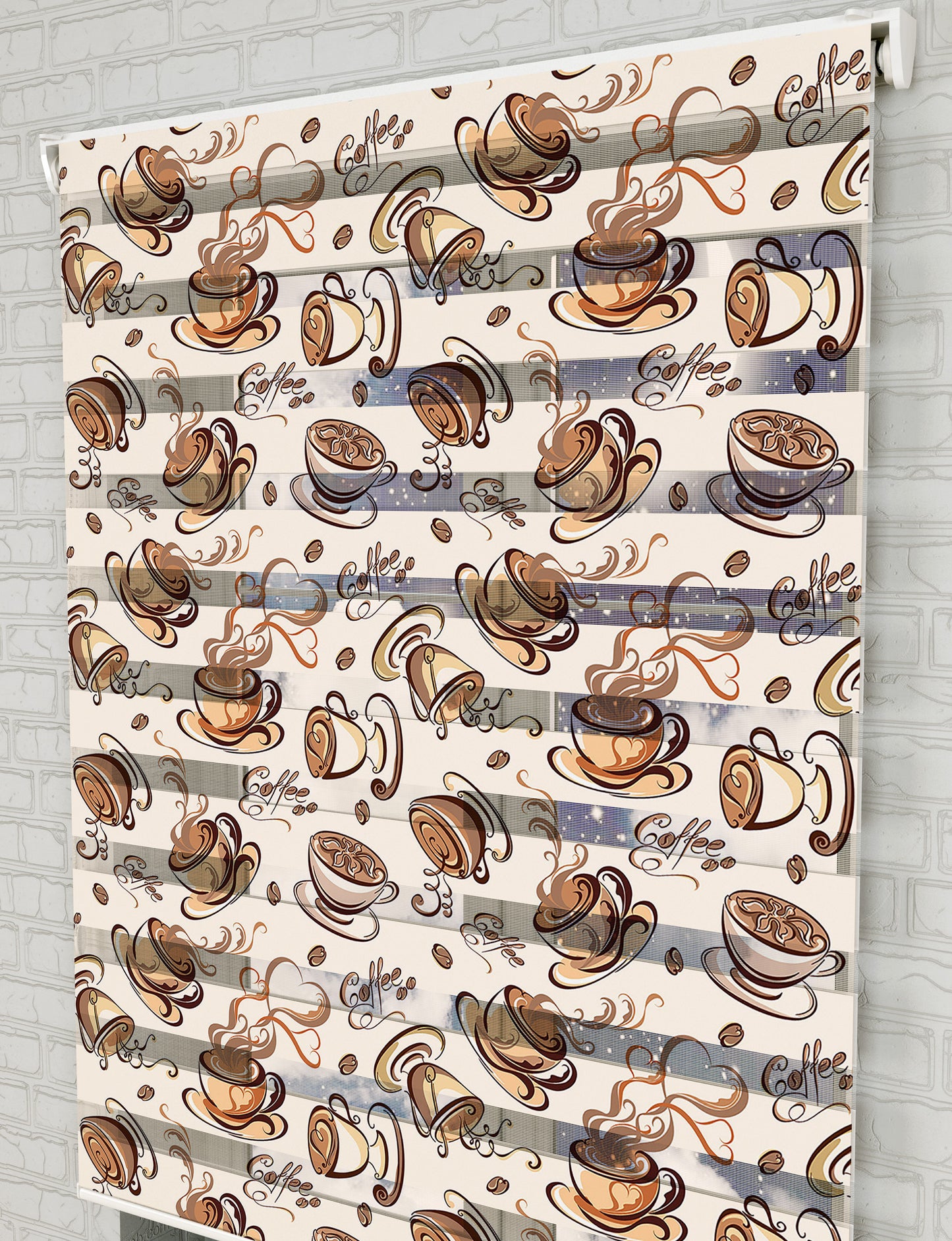 Fincan Coffee Baskılı Zebra Perde -Mutfak Perdesi - AD HOME Tekstil