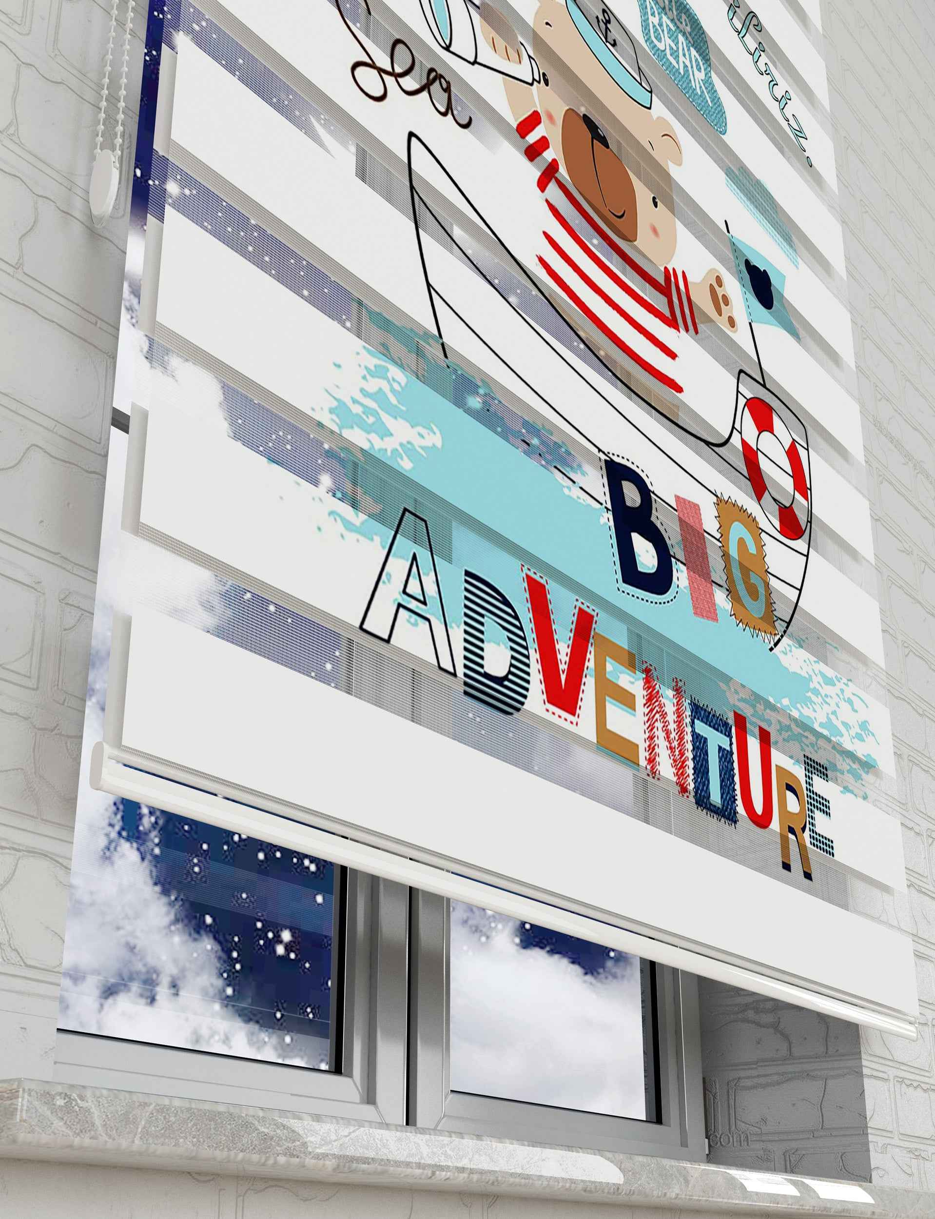 Denizci Çocuk İsimli Baskılı Zebra Perde - Bebek Odası Perdesi - AD HOME Tekstil