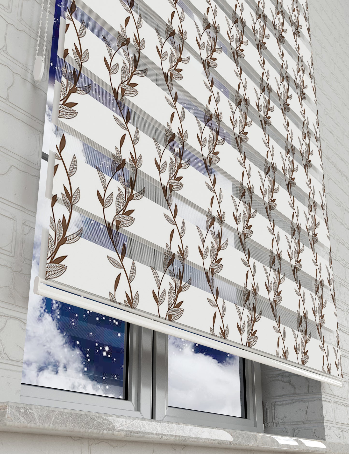 Çiçek ve Dallar Baskılı Zebra Perde -Mutfak Perdesi - AD HOME Tekstil