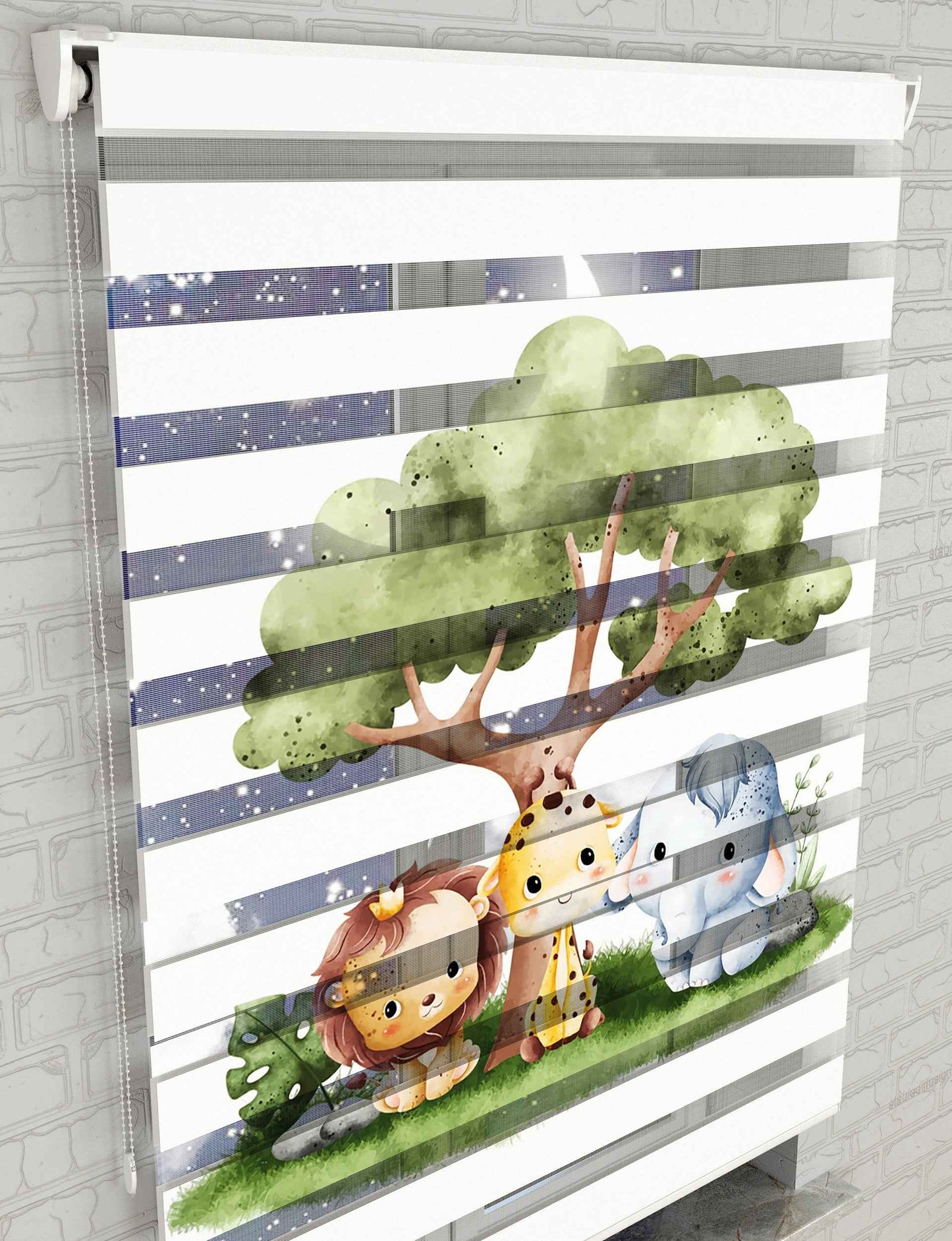 Orman ve Hayvanlar Baskılı Zebra Perde - Bebek Odası Perdesi, Erkek Çocuk Odası Perde - AD HOME Tekstil