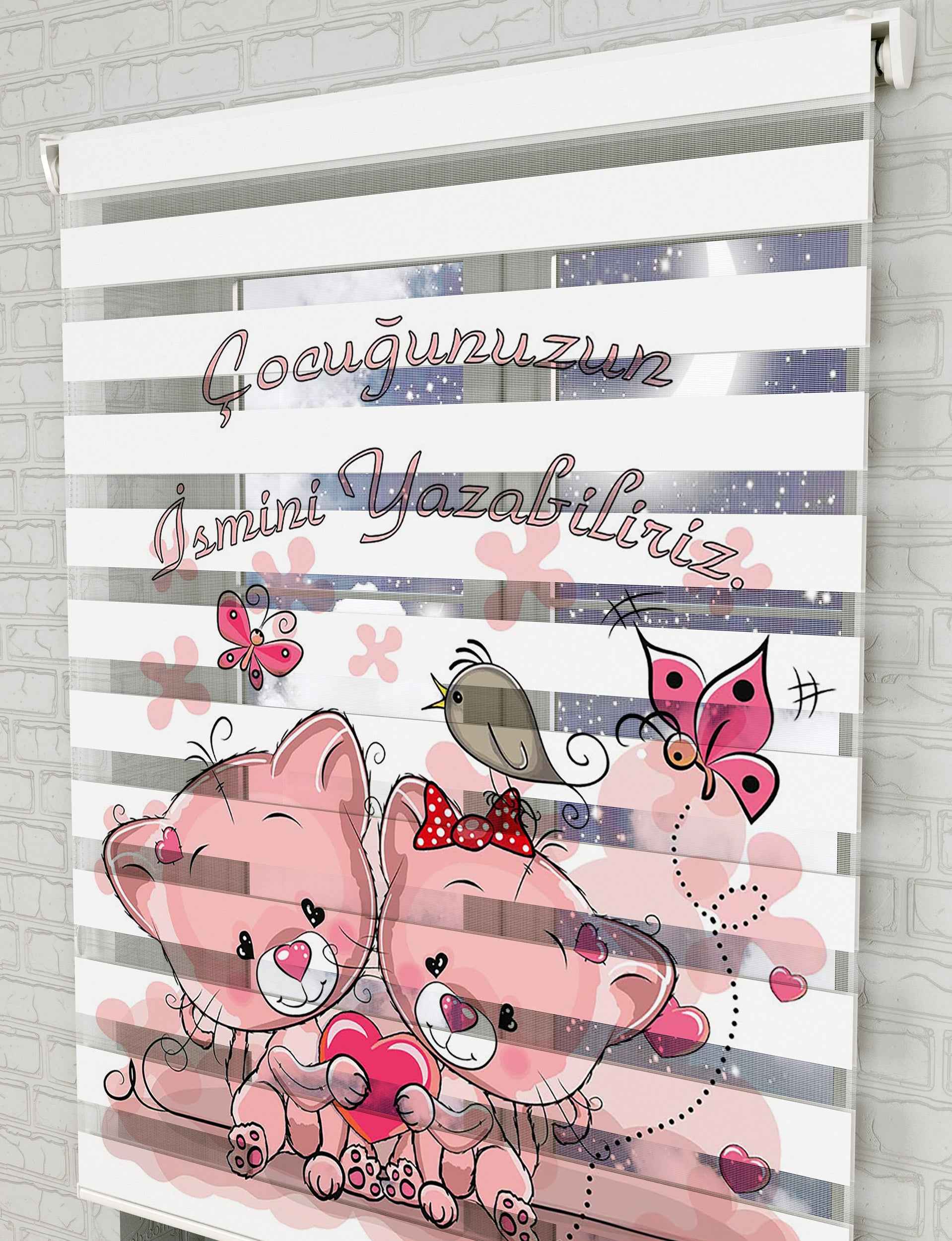 Şirin Kediler Baskılı Zebra Perde -Bebek Odası Perdesi - AD HOME Tekstil