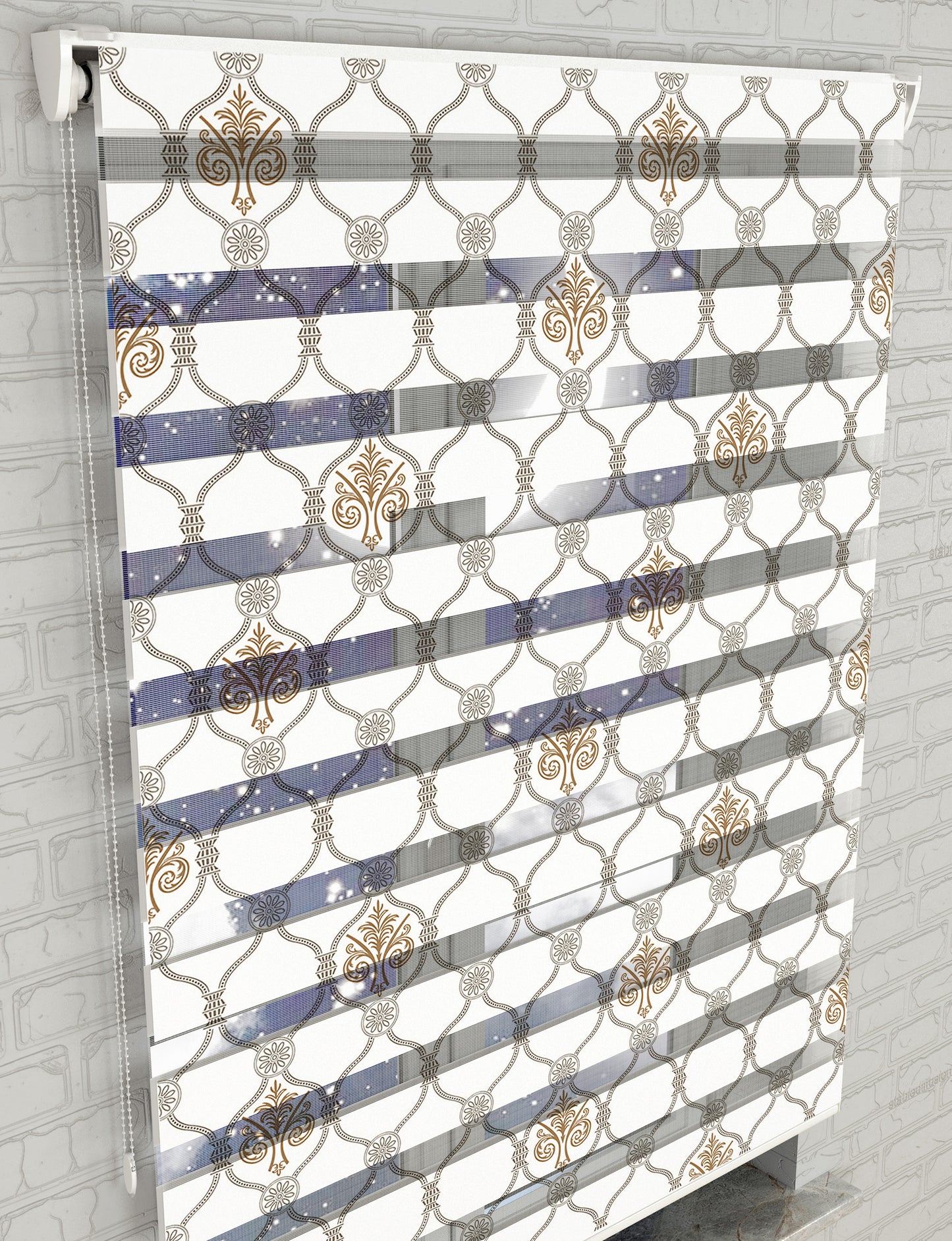 Damask Baskılı Zebra Perde -Salon Perdesi - AD HOME Tekstil