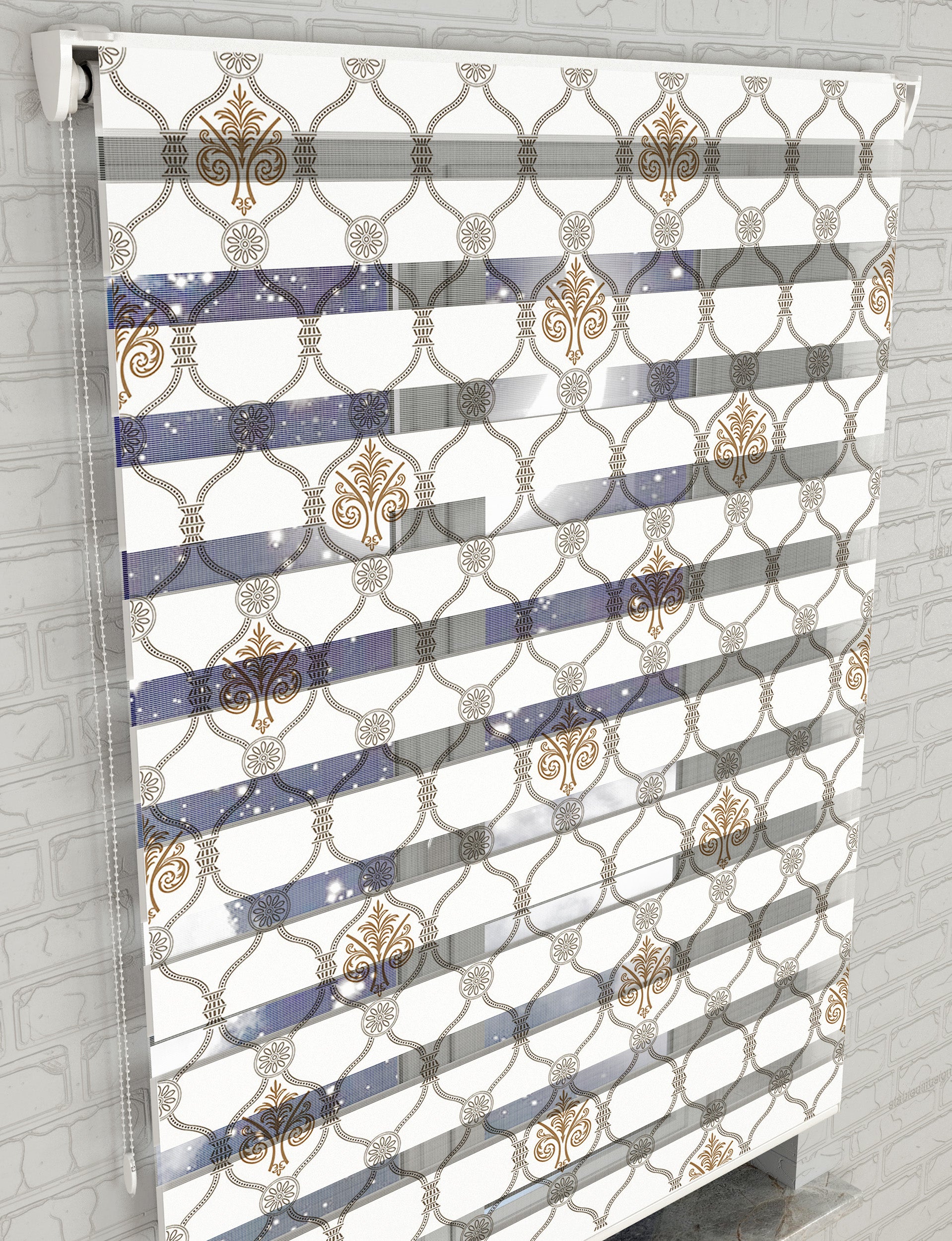 Damask Baskılı Zebra Perde -Salon Perdesi - AD HOME Tekstil