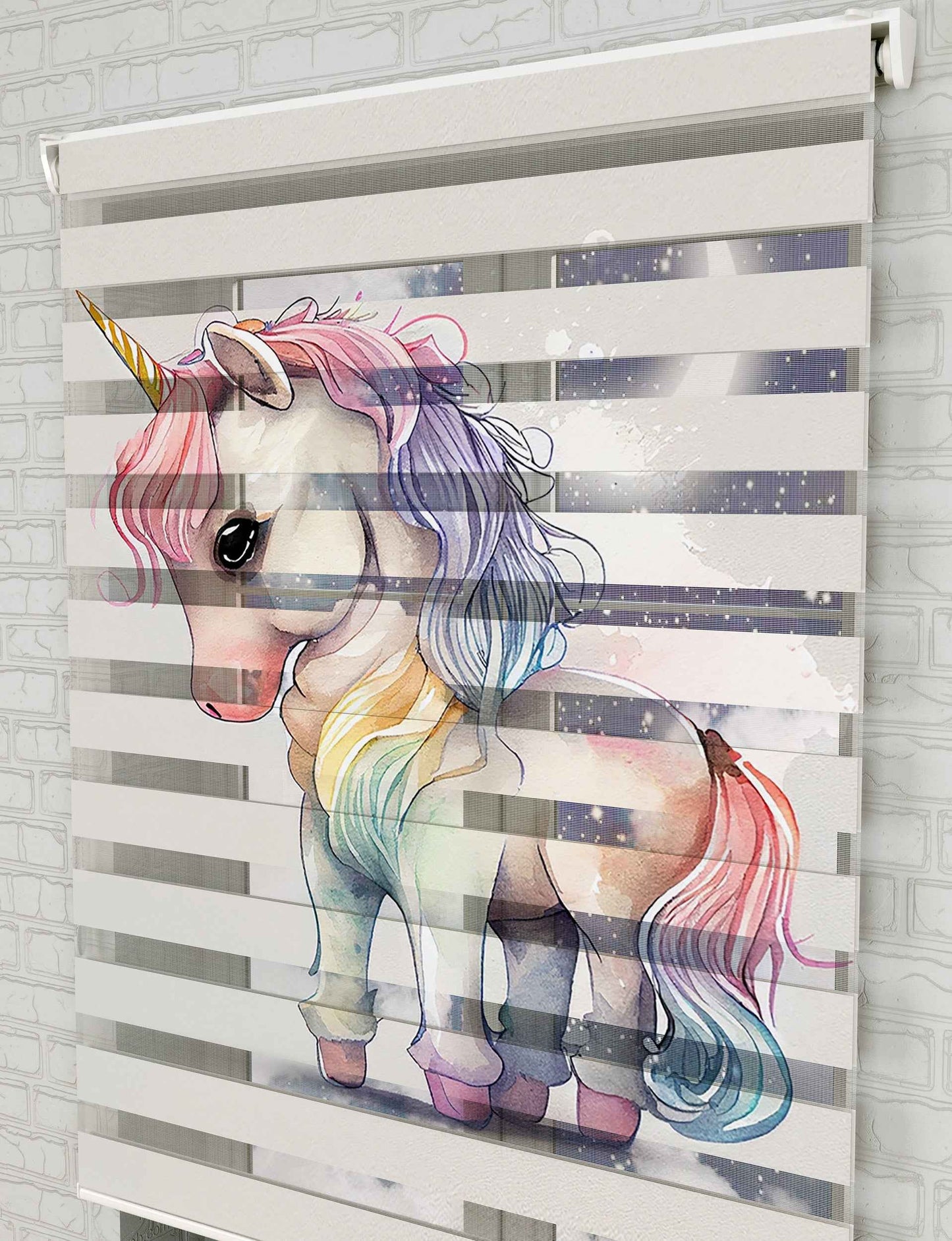 Unicorn At Baskılı Zebra Perde -Kız Çocuk Odası Perdesi - AD HOME Tekstil