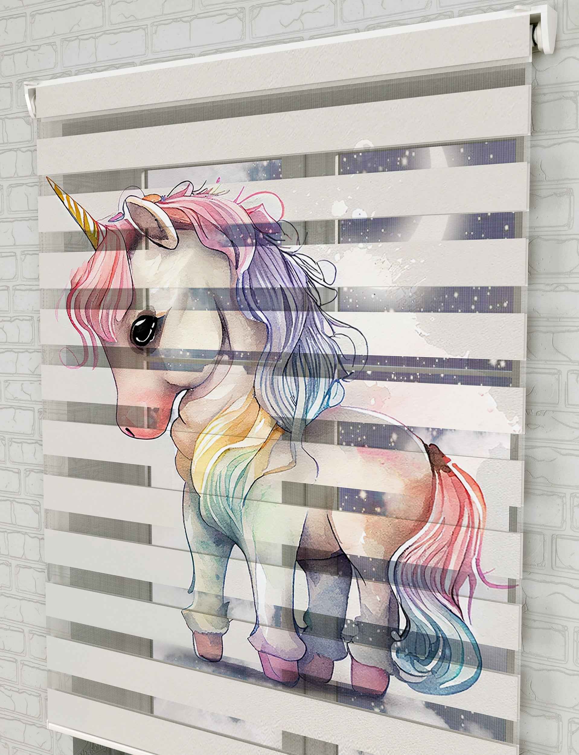 Unicorn At Baskılı Zebra Perde -Kız Çocuk Odası Perdesi - AD HOME Tekstil