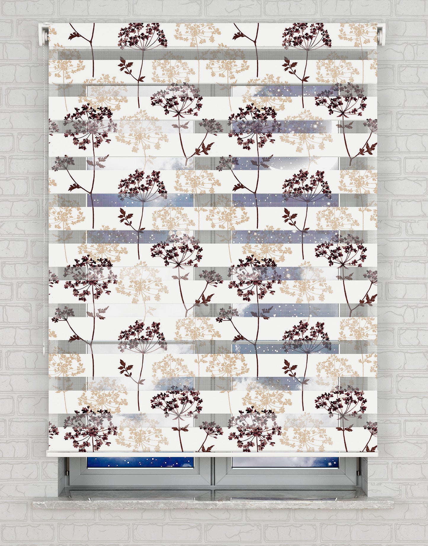 Çiçekler Baskılı Zebra Perde -Salon Perdesi - AD HOME Tekstil