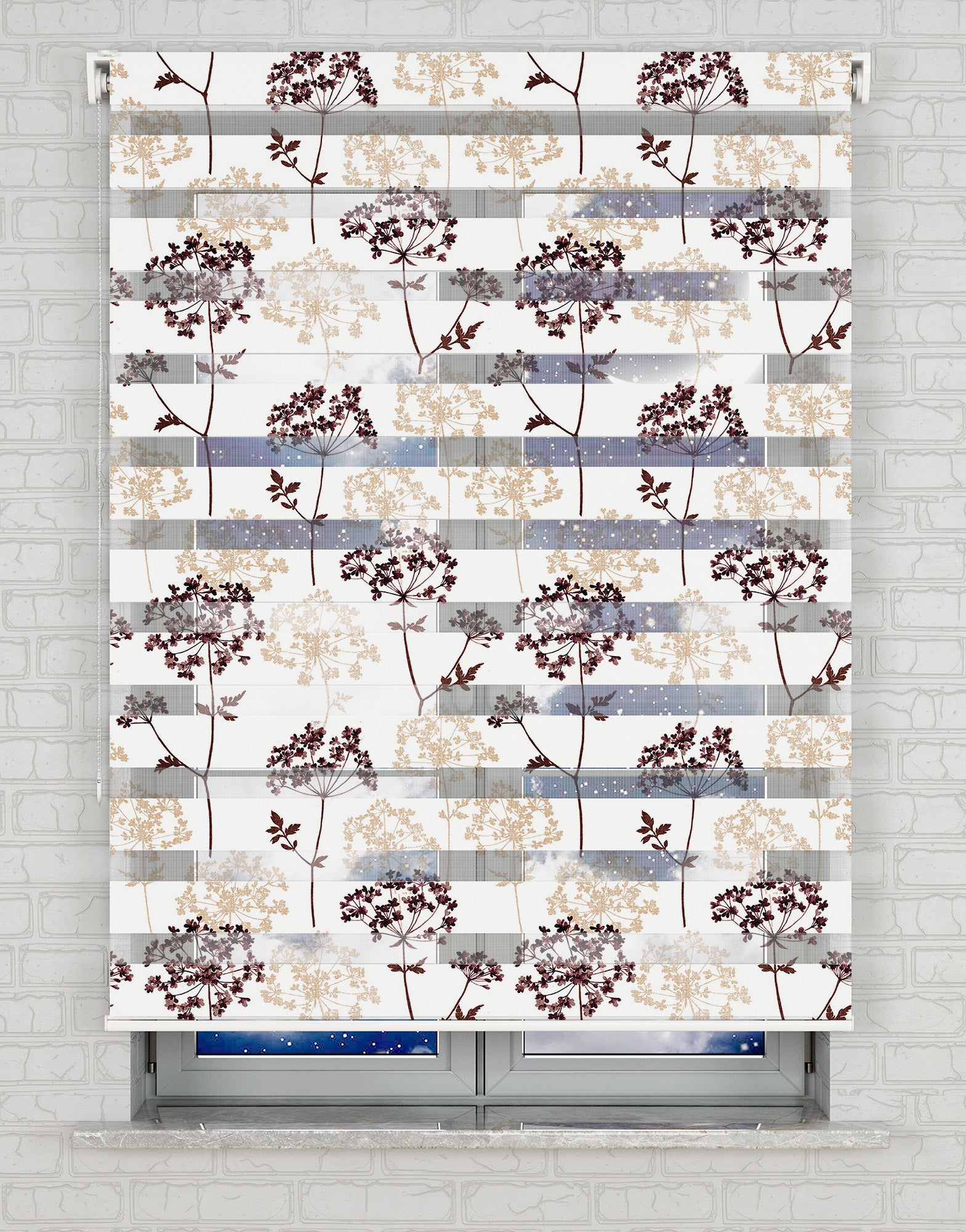 Çiçekler Baskılı Zebra Perde -Salon Perdesi - AD HOME Tekstil
