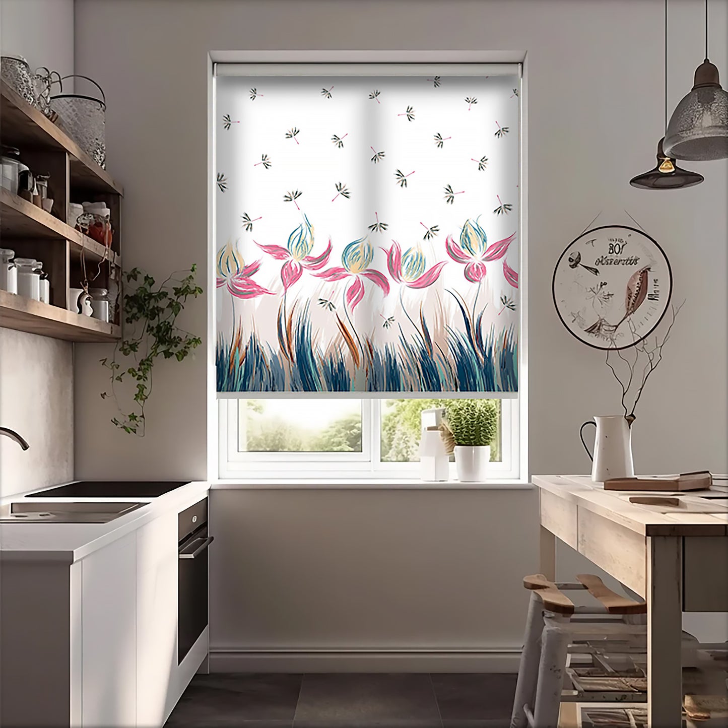 Laleler Baskılı Stor Perde - Baskılı Güneşlik Perdesi - Salon Perdesi - AD HOME Tekstil