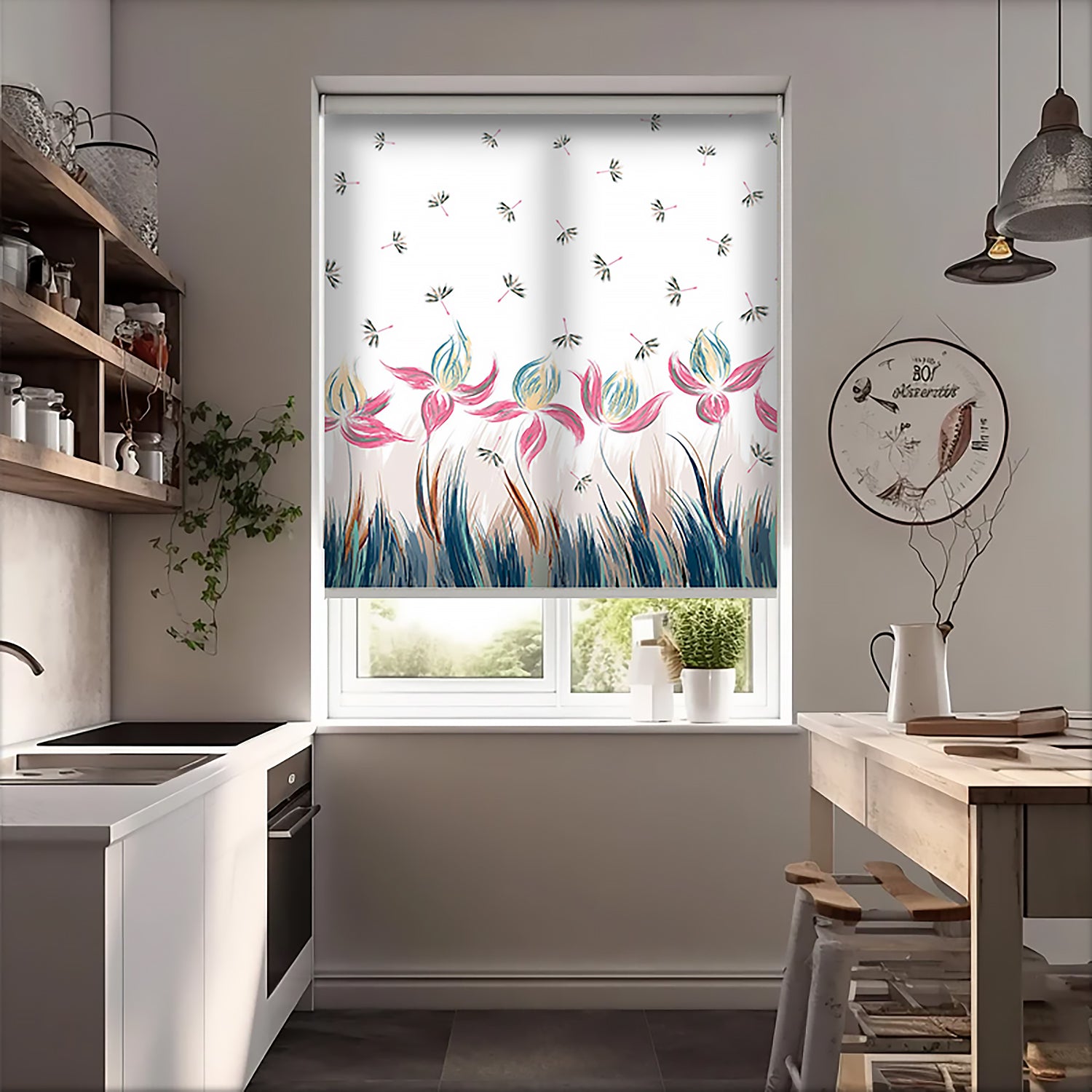 Laleler Baskılı Stor Perde - Baskılı Güneşlik Perdesi - Salon Perdesi - AD HOME Tekstil