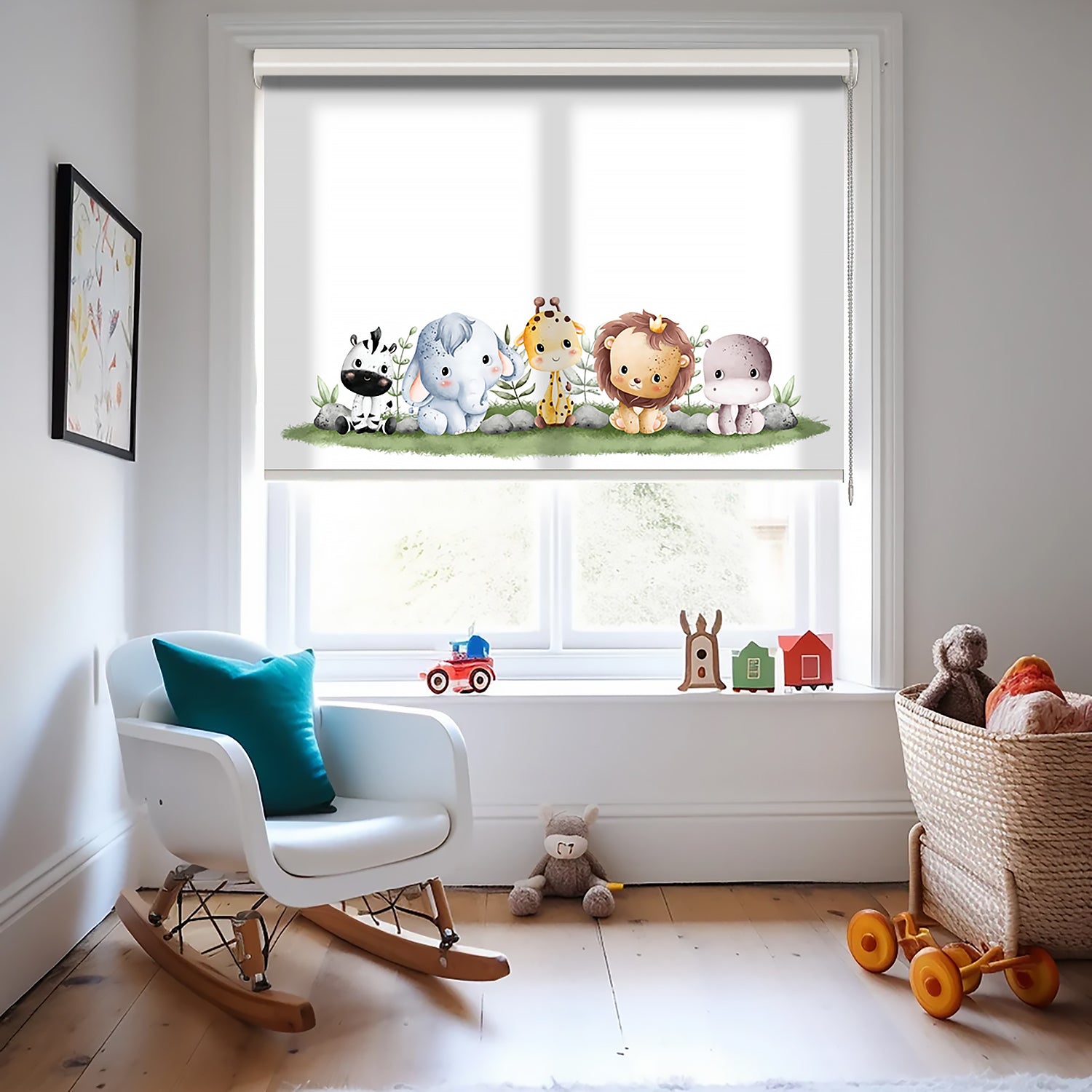 Sevimli Hayvanlar Baskılı Stor Perde - Baskılı Güneşlik Perdesi - Bebek Odası Perdesi - AD HOME Tekstil