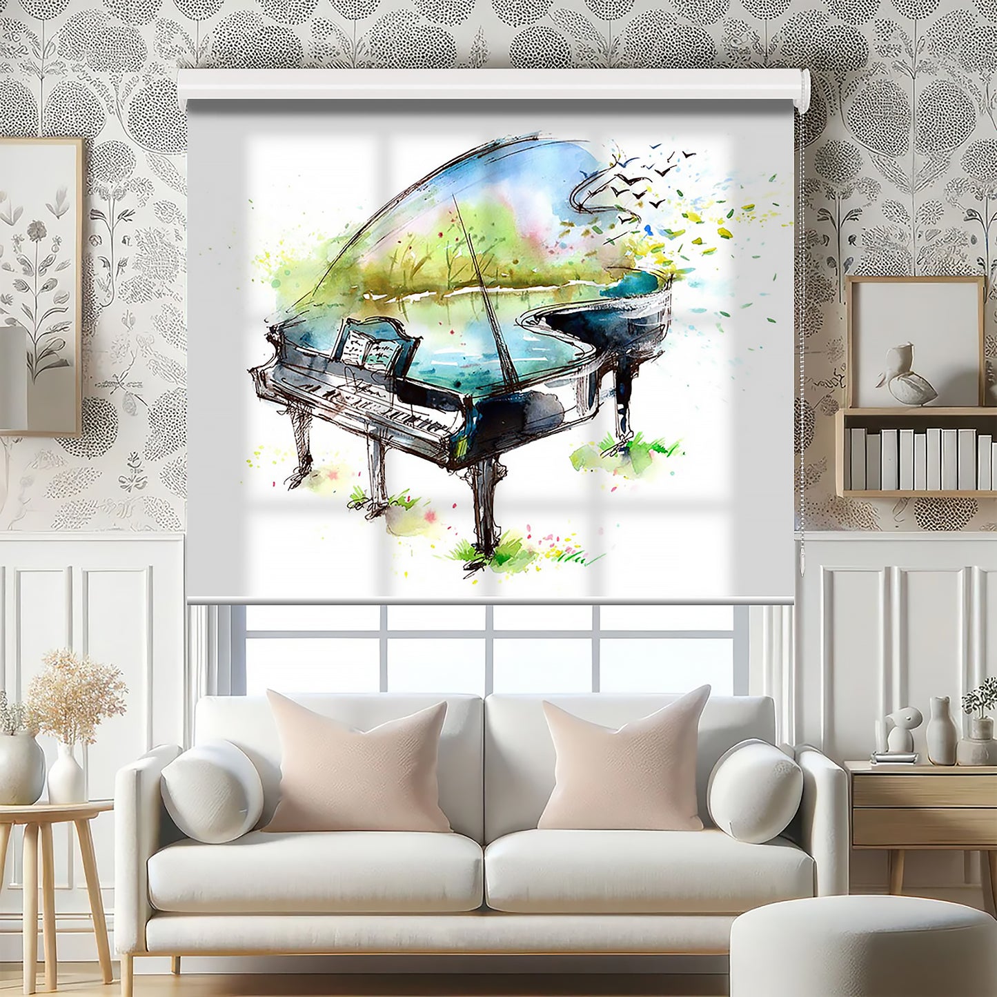 Piano İllustrasyon Baskılı Stor Perde - Baskılı Güneşlik Perdesi - Genç Odası Perdesi - AD HOME Tekstil