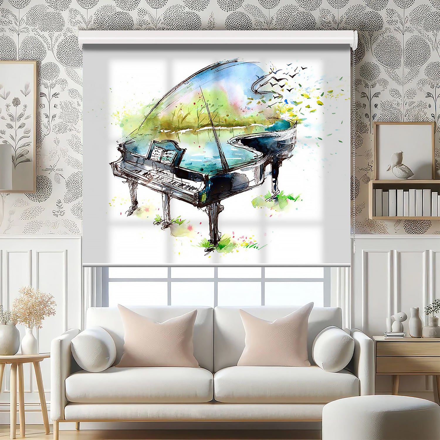 Piano İllustrasyon Baskılı Stor Perde - Baskılı Güneşlik Perdesi - Genç Odası Perdesi - AD HOME Tekstil