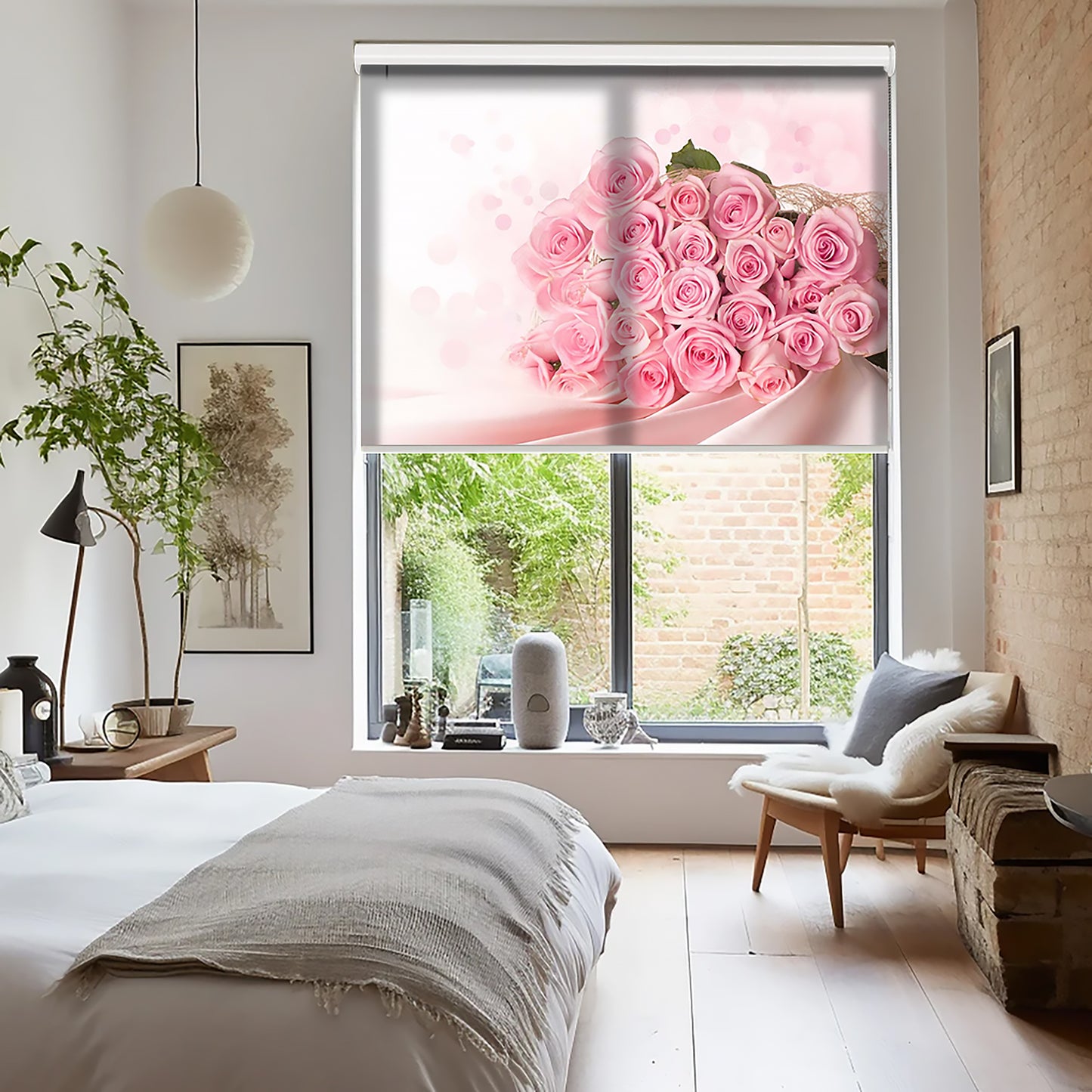 Pembe Güller Baskılı Stor Perde - Baskılı Güneşlik Perdesi - Mutfak Perdesi - AD HOME Tekstil