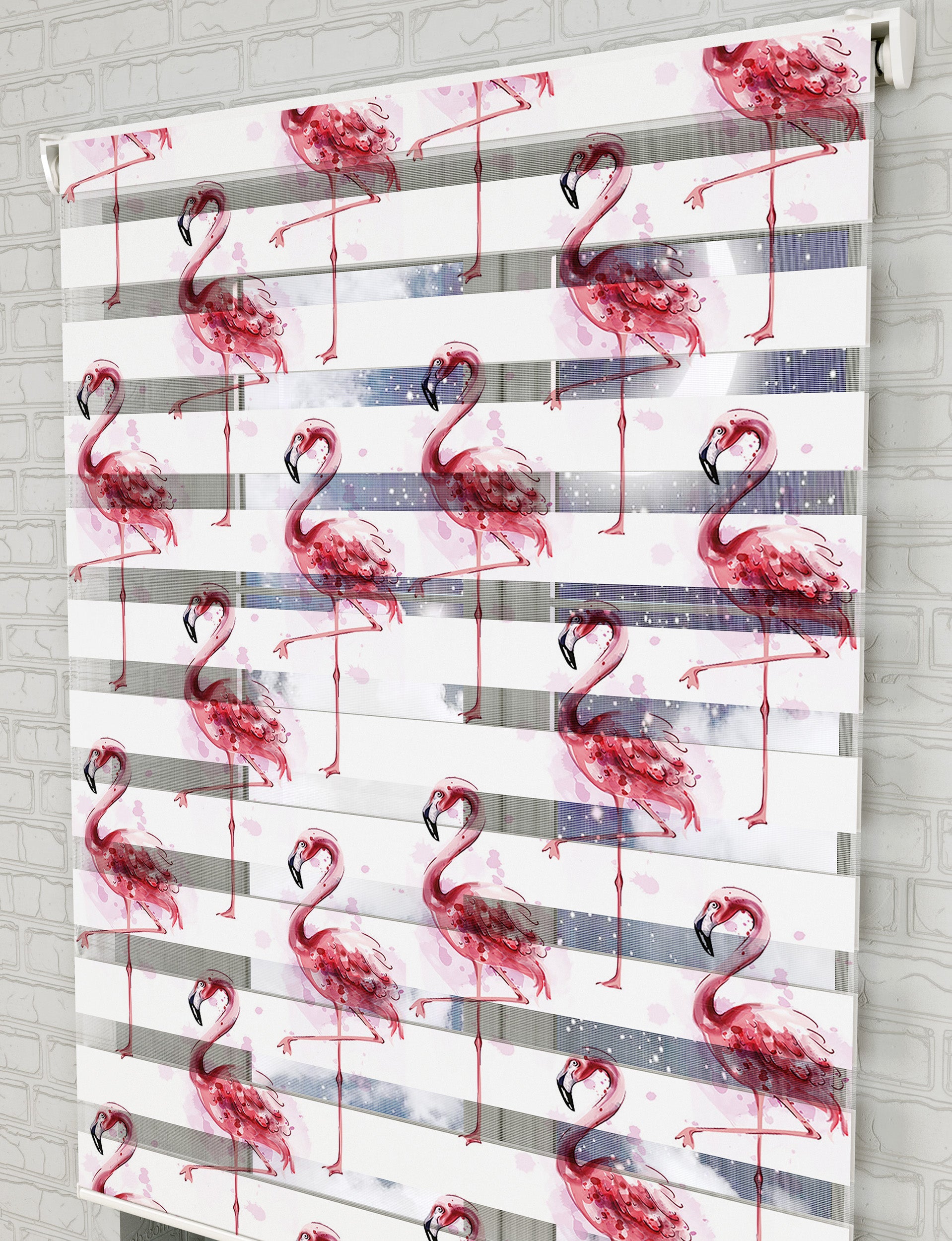 Flamingo Baskılı Zebra Perde -Mutfak Perdesi - AD HOME Tekstil