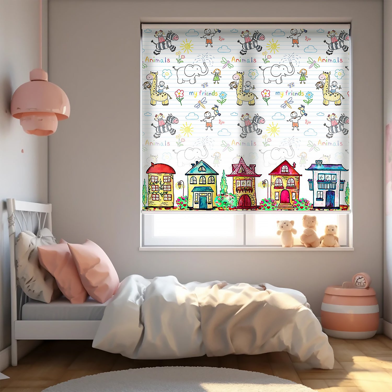 Sokaklar Vektörel Baskılı Stor Perde - Baskılı Güneşlik Perdesi - Bebek Odası Perdesi - AD HOME Tekstil