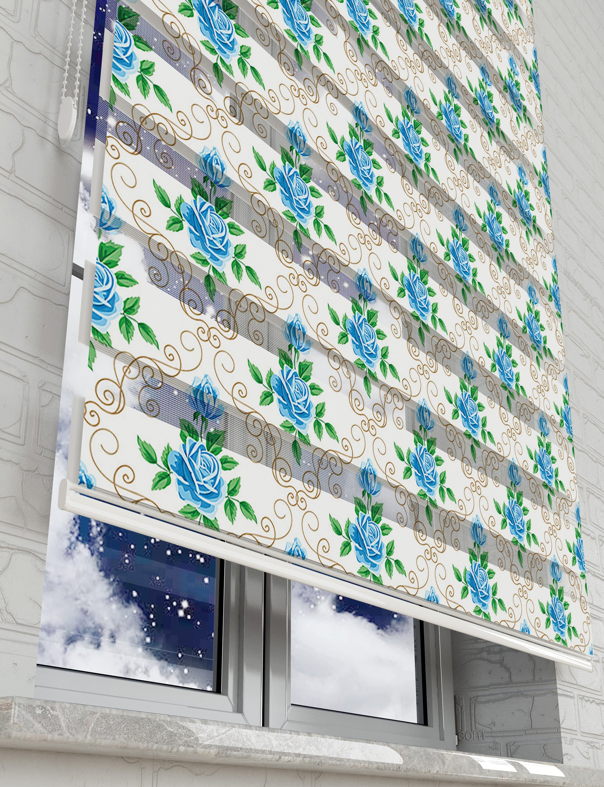 Çiçekler  Baskılı Zebra Perde -Salon Perdesi - AD HOME Tekstil