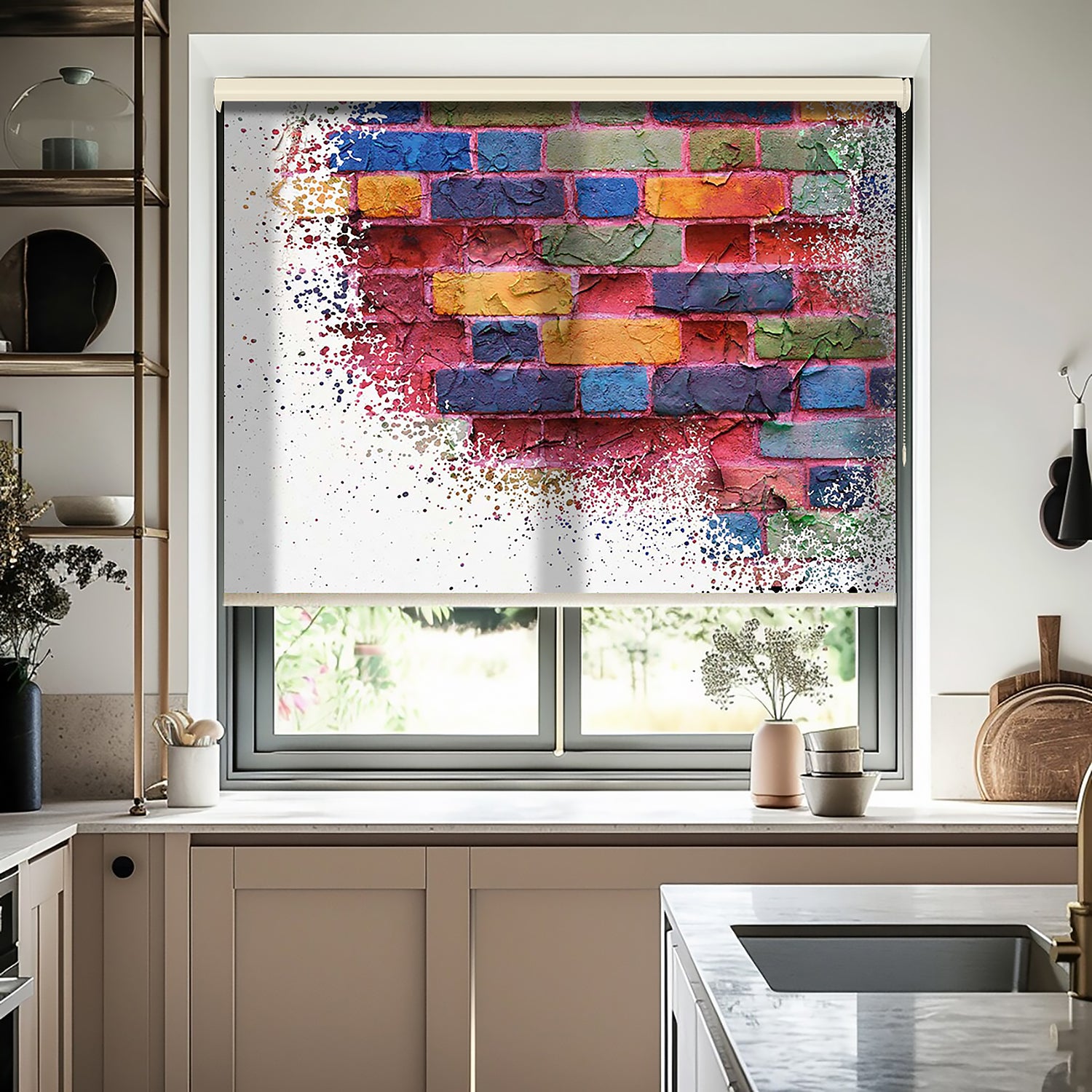 3D Renkli Duvar Baskılı Stor Perde - Baskılı Güneşlik Perdesi - Genç Odası Perdesi - AD HOME Tekstil