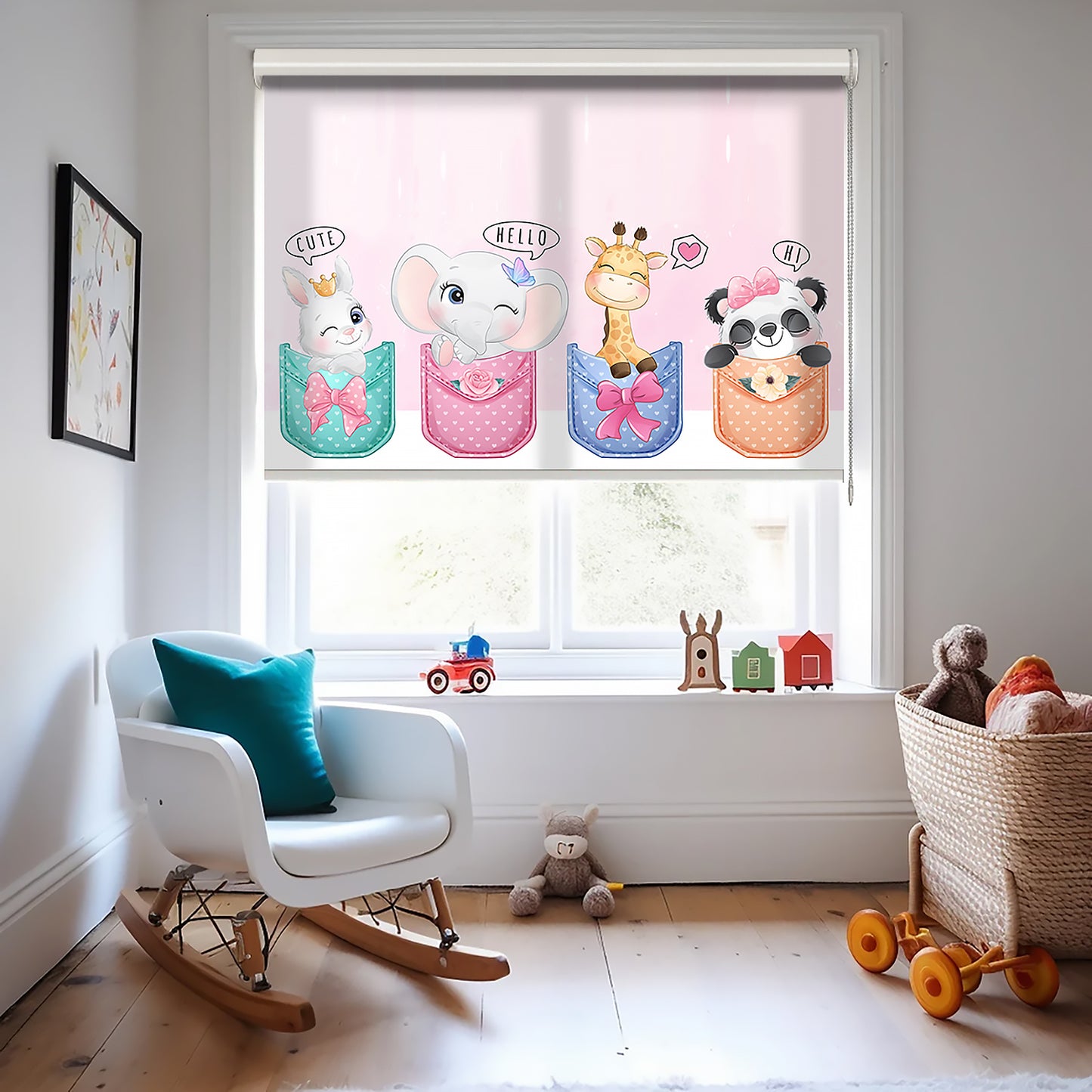 Sevimli Hayvanlar Baskılı Stor Perde - Baskılı Güneşlik Perdesi - Bebek Odası Perdesi - AD HOME Tekstil
