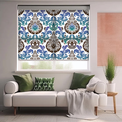 Turkuaz Damask Baskılı Stor Perde - Güneşlik - Mutfak Perde, Salon Perde, Yatak Odası Perde,