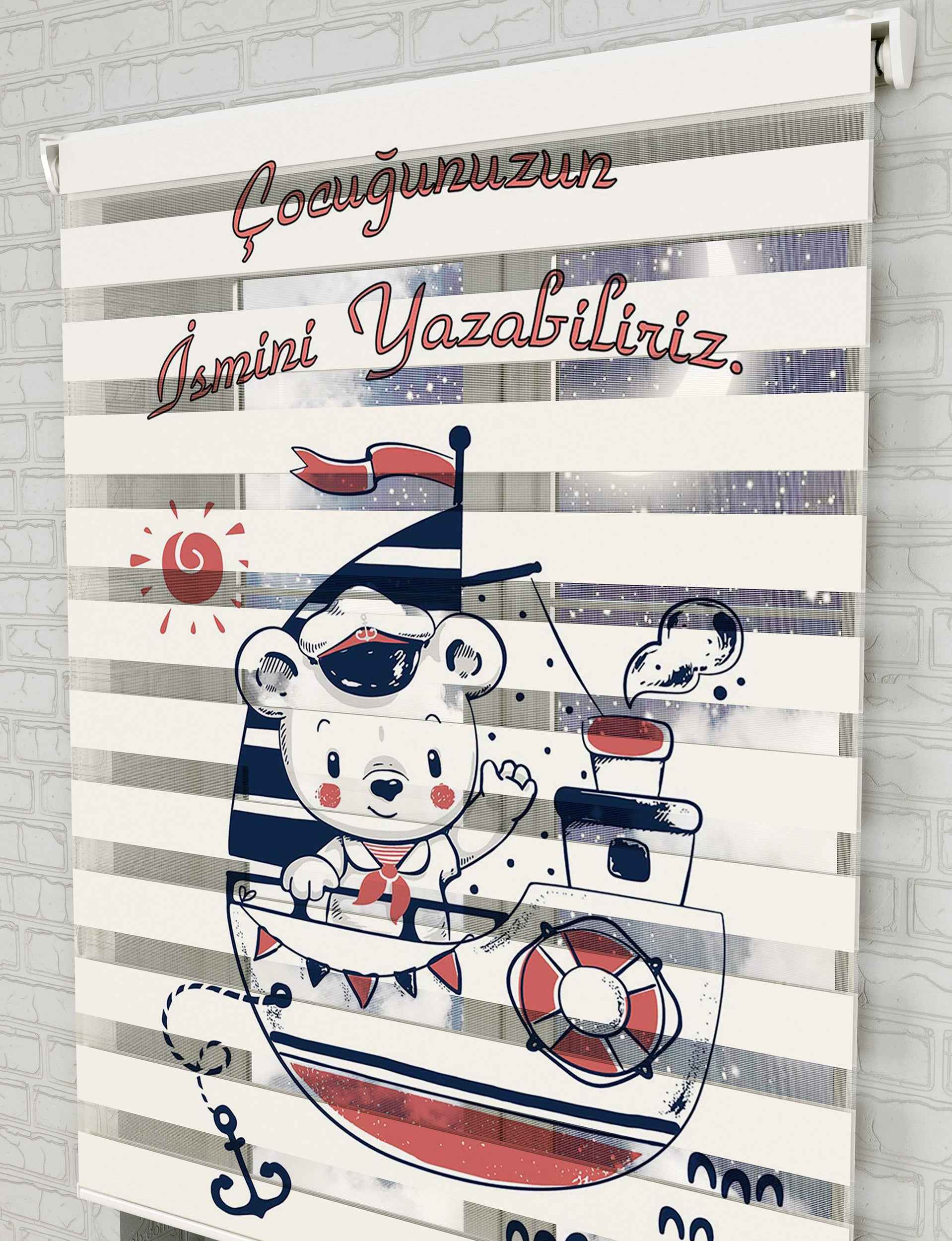 Denizci Çocuk İsimli Baskılı Zebra Perde - Bebek Odası Perdesi - AD HOME Tekstil