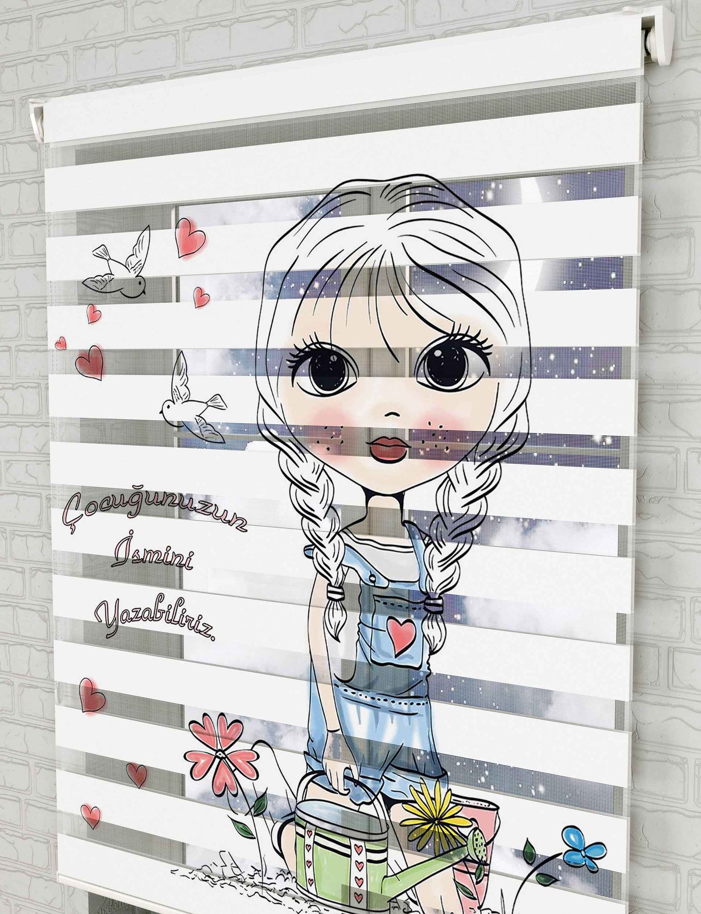 Bahçıvan Kız Vektör Baskılı Zebra Perde - Bebek Odası Perdesi - AD HOME Tekstil