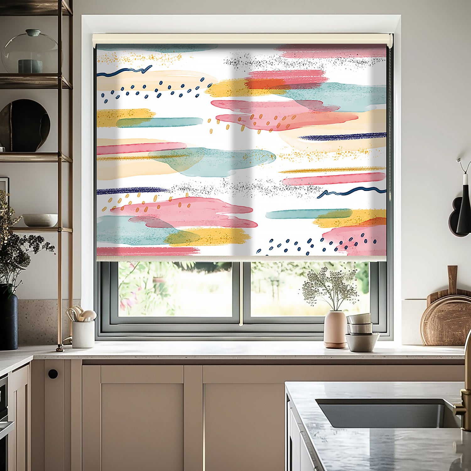 Renk Püskürtmesi Baskılı Stor Perde - Baskılı Güneşlik Perdesi - Salon Perdesi - AD HOME Tekstil
