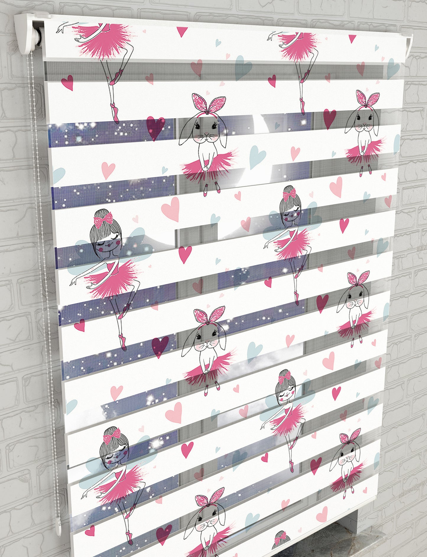 Balerin Desen Baskılı Zebra Perde - Kız Çocuk Odası Perdesi - AD HOME Tekstil