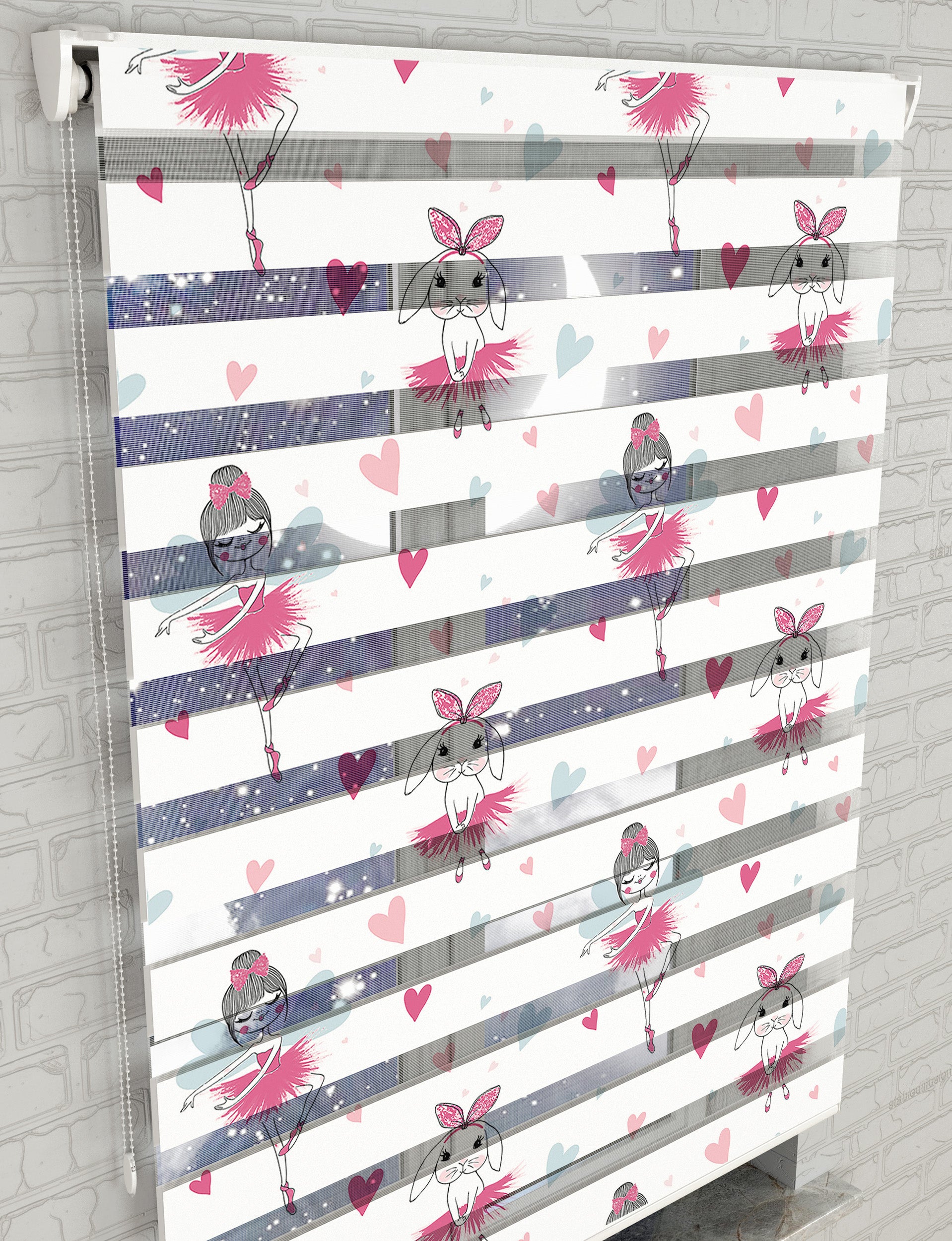Balerin Desen Baskılı Zebra Perde - Kız Çocuk Odası Perdesi - AD HOME Tekstil