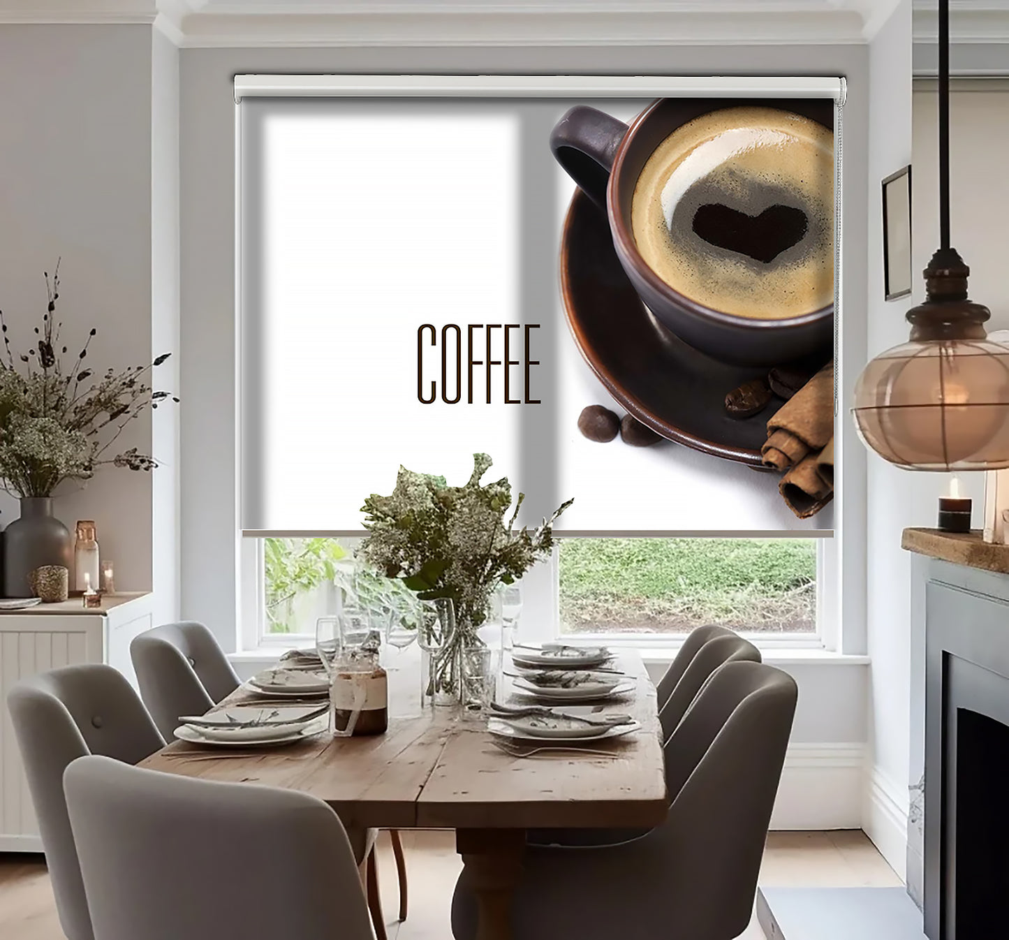 Coffee Kalp Fincan Baskılı Stor Perde - Baskılı Güneşlik Perdesi - Mutfak Perdesi - AD HOME Tekstil