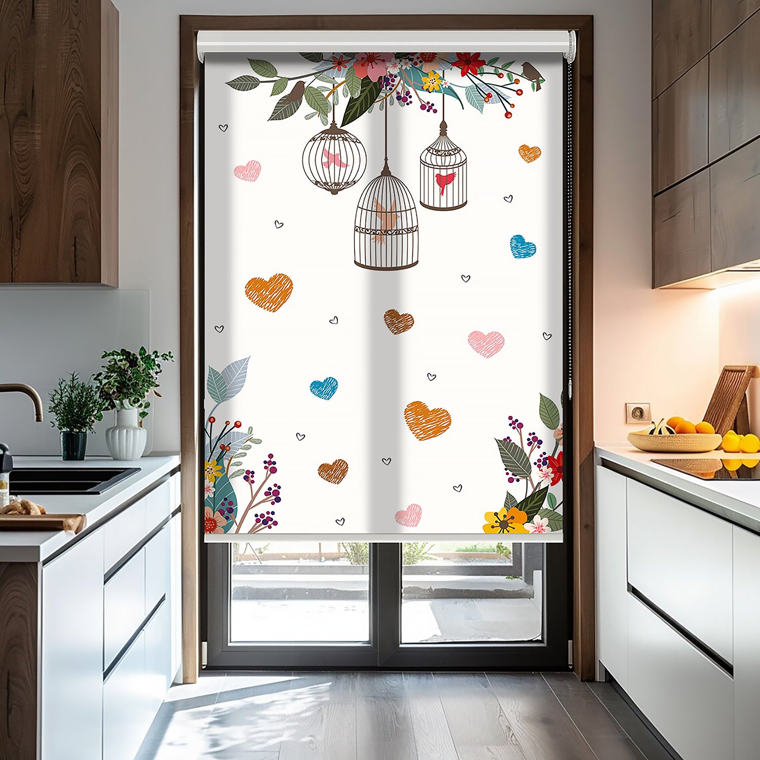 Kafesteki Kuş Baskılı Stor Perde - Baskılı Güneşlik Perdesi - Bebek Odası Perdesi - AD HOME Tekstil