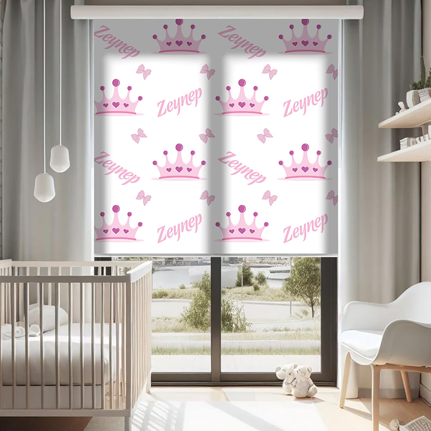 isme özel kız bebek Baskılı Stor Perde - Güneşlik Perdesi - Kız Çocuk Odası Perdesi - AD HOME Tekstil