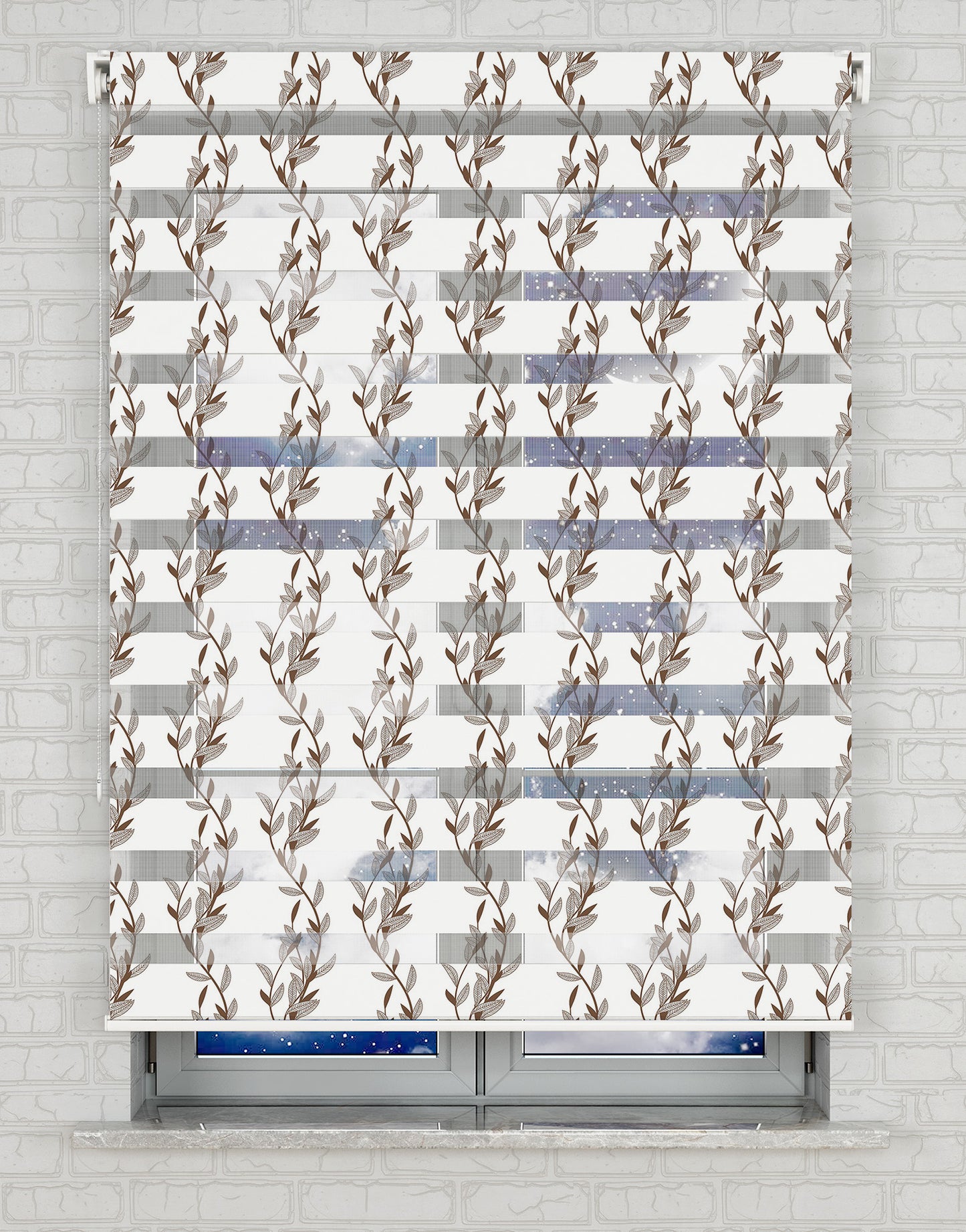 Çiçek ve Dallar Baskılı Zebra Perde -Mutfak Perdesi - AD HOME Tekstil