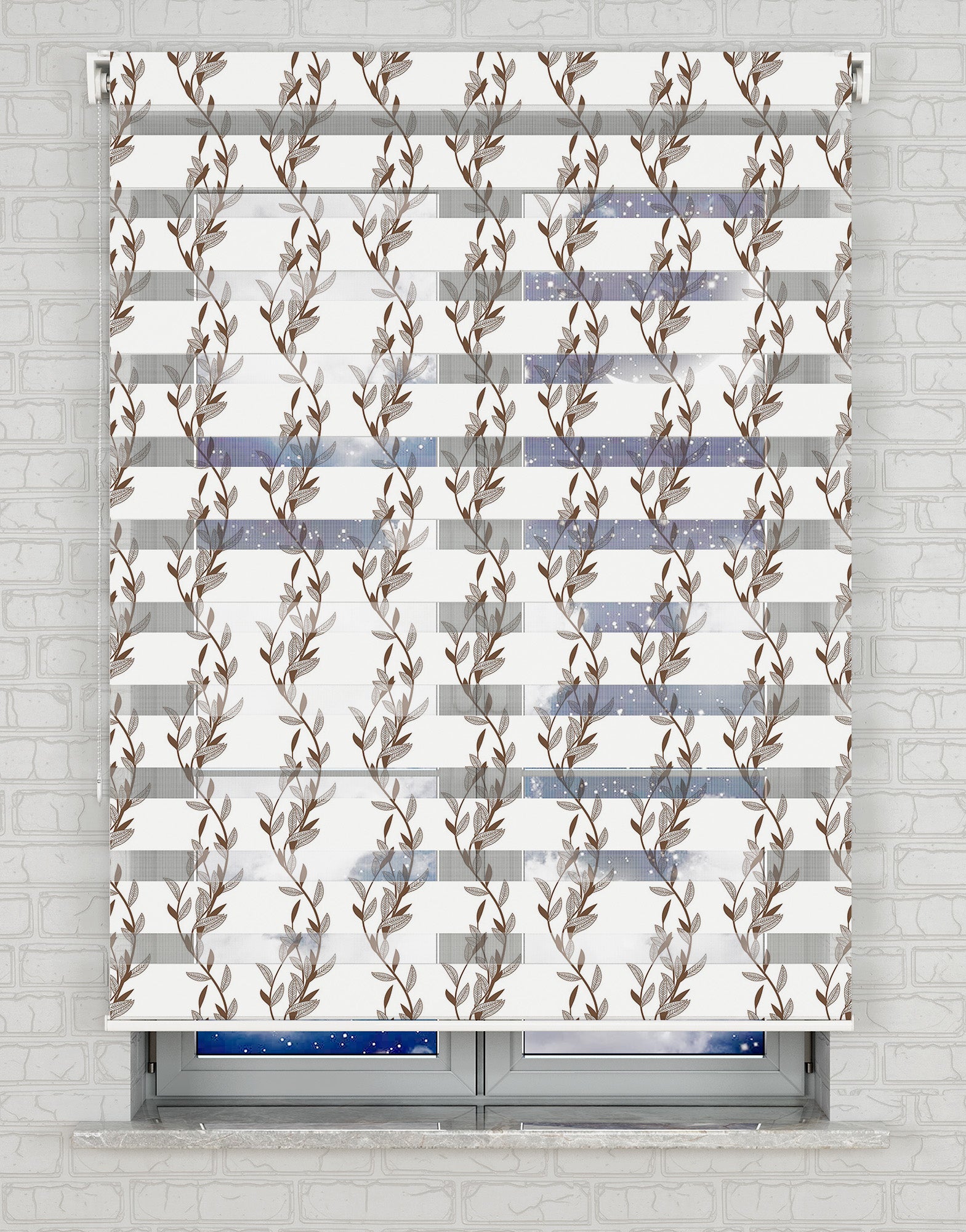Çiçek ve Dallar Baskılı Zebra Perde -Mutfak Perdesi - AD HOME Tekstil