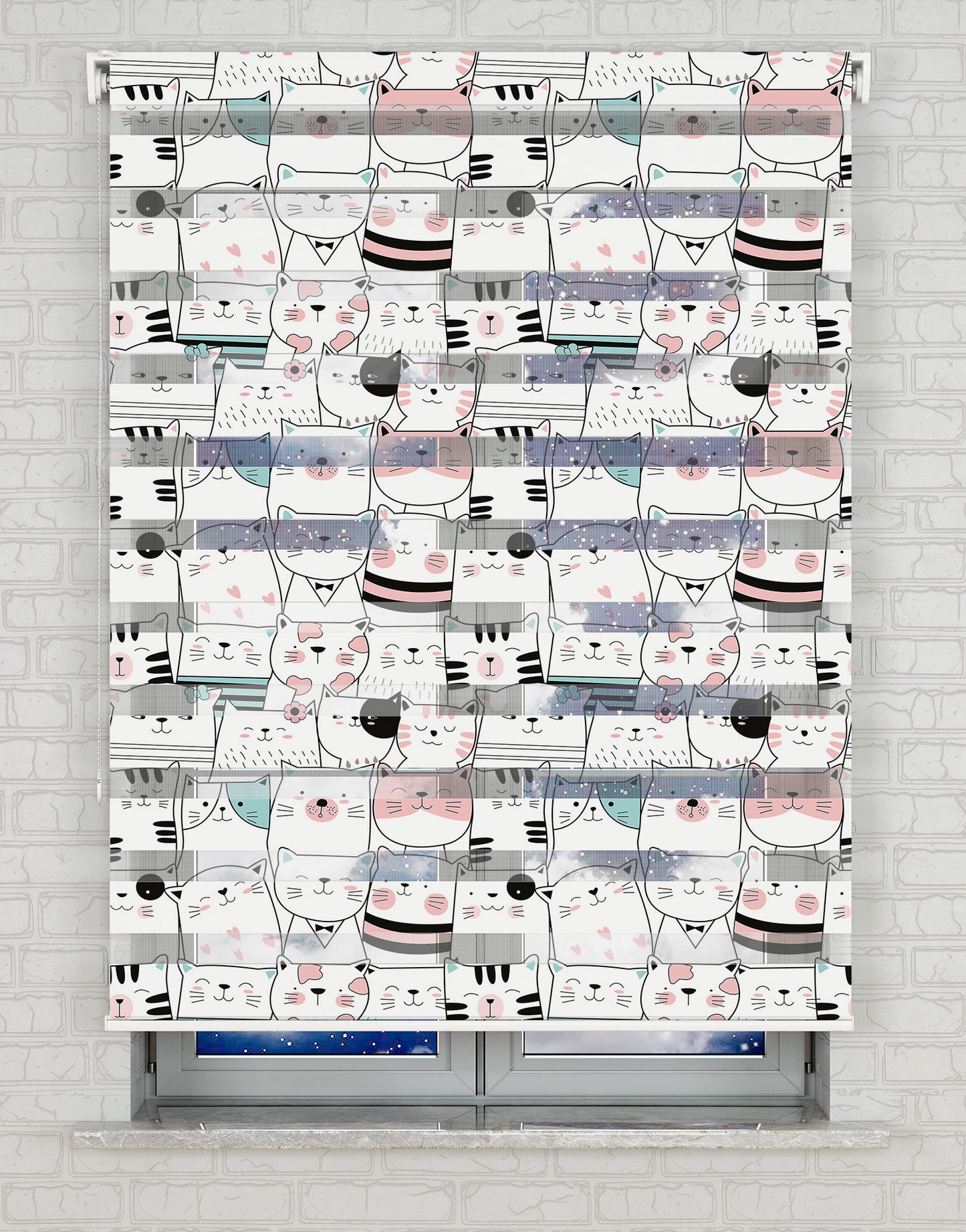 Kedicikler Baskılı Zebra Perde -Bebek Odası Perdesi - AD HOME Tekstil