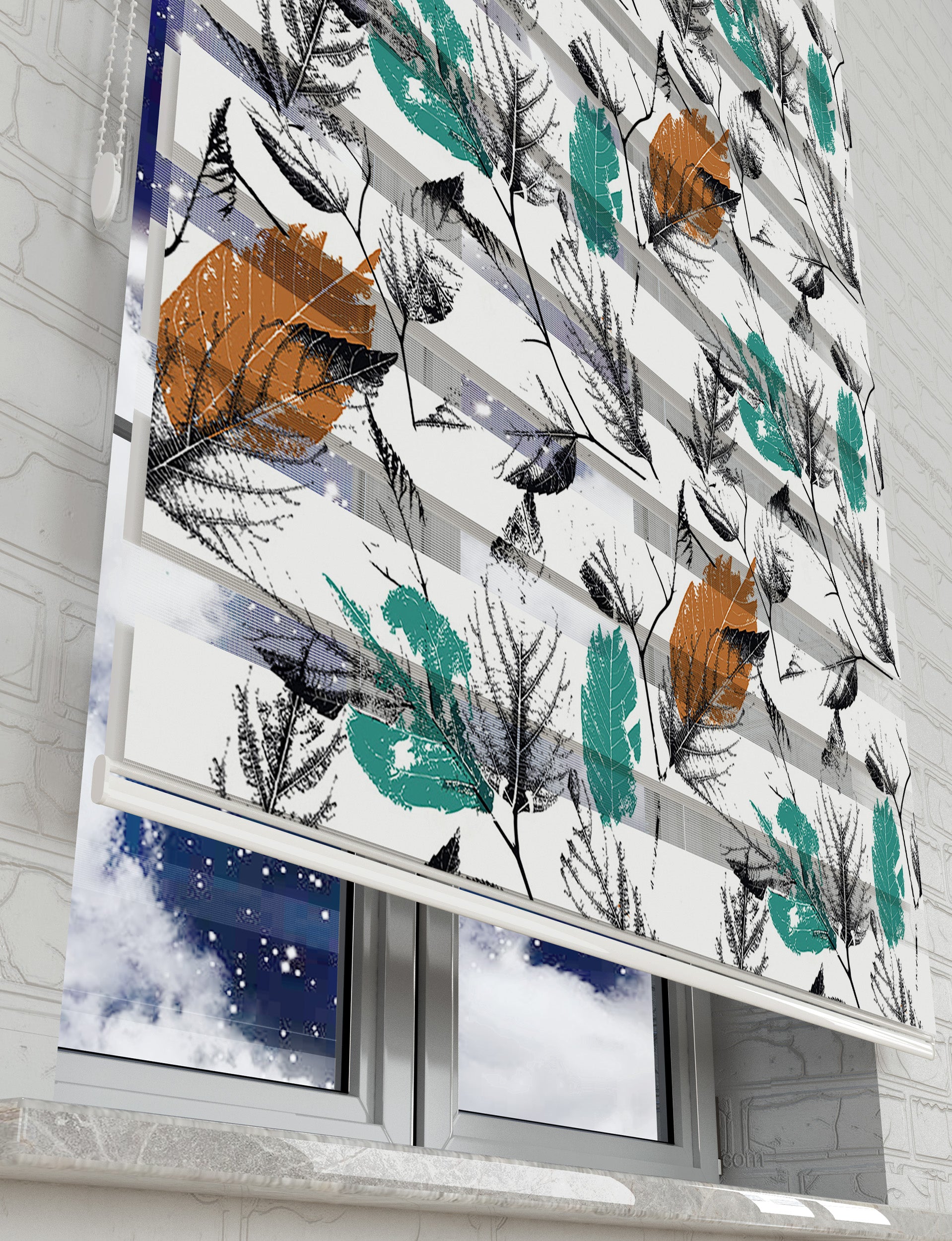 İnce Dallar Baskılı Zebra Perde -Mutfak Perdesi - AD HOME Tekstil