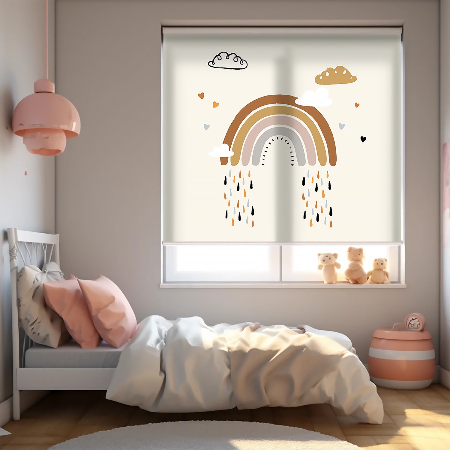Kahverengi Gökkuşağı Vektörel Baskılı Stor Perde - Güneşlik - Bebek Odası Perdesi - AD HOME Tekstil