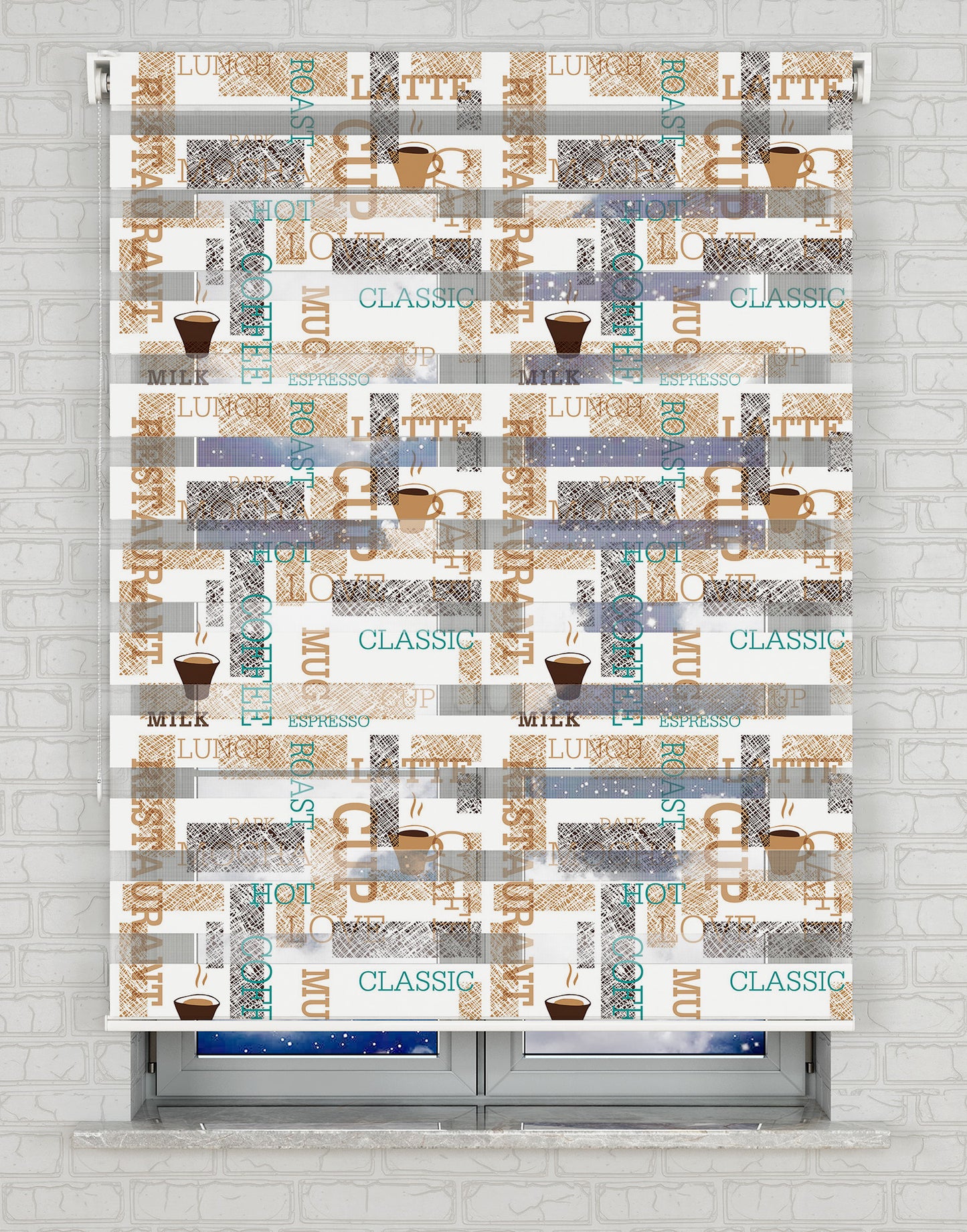Coffee - Kahve Baskılı Zebra Perde -Mutfak Perdesi - AD HOME Tekstil
