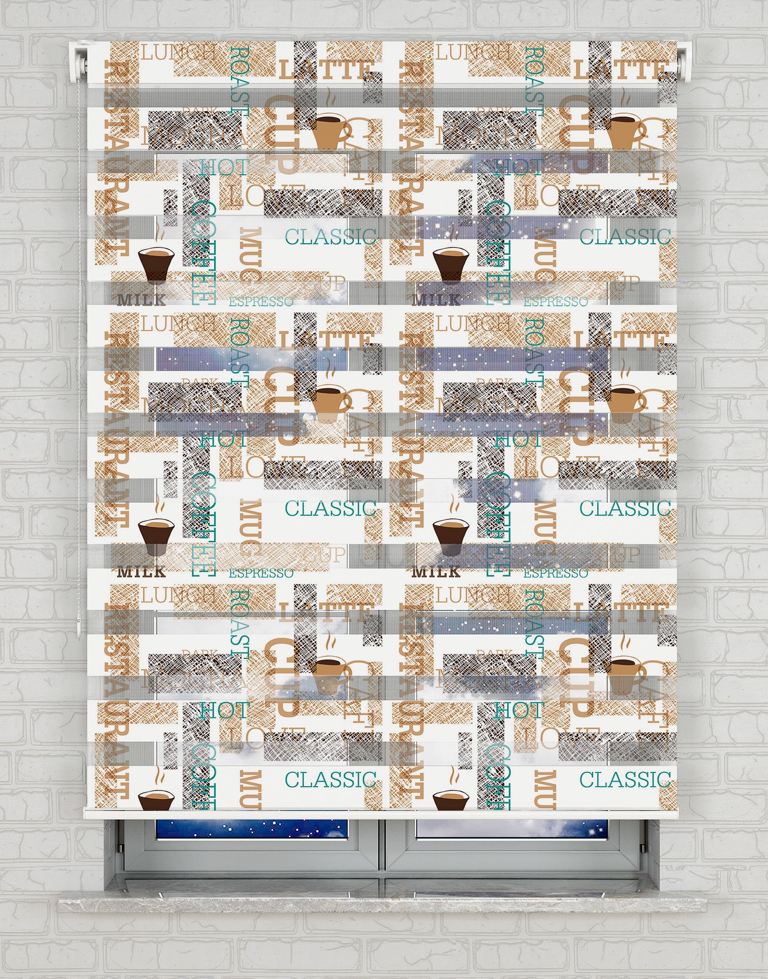 Coffee - Kahve Baskılı Zebra Perde -Mutfak Perdesi - AD HOME Tekstil