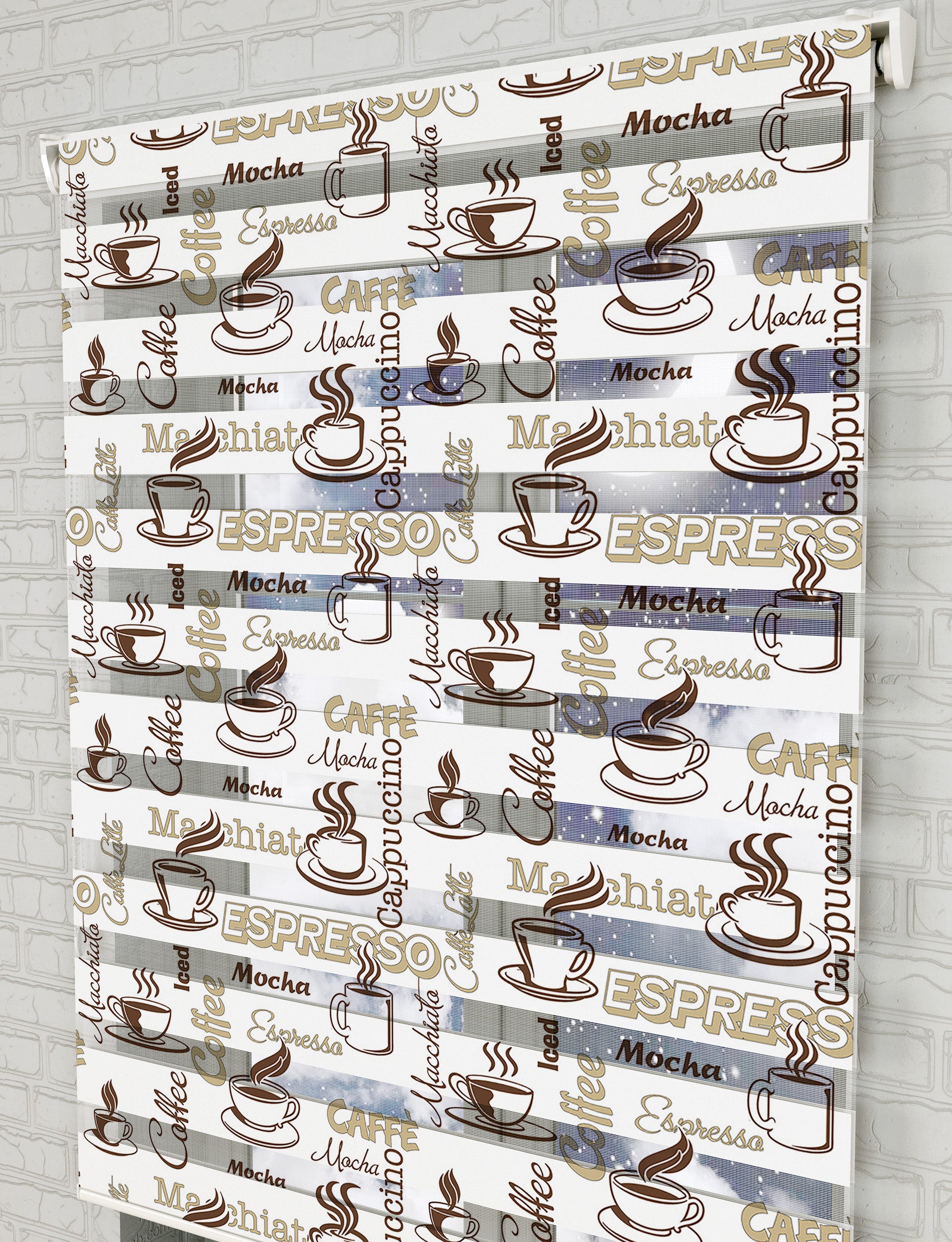 Coffee - Kahve Baskılı Zebra Perde -Mutfak Perdesi - AD HOME Tekstil