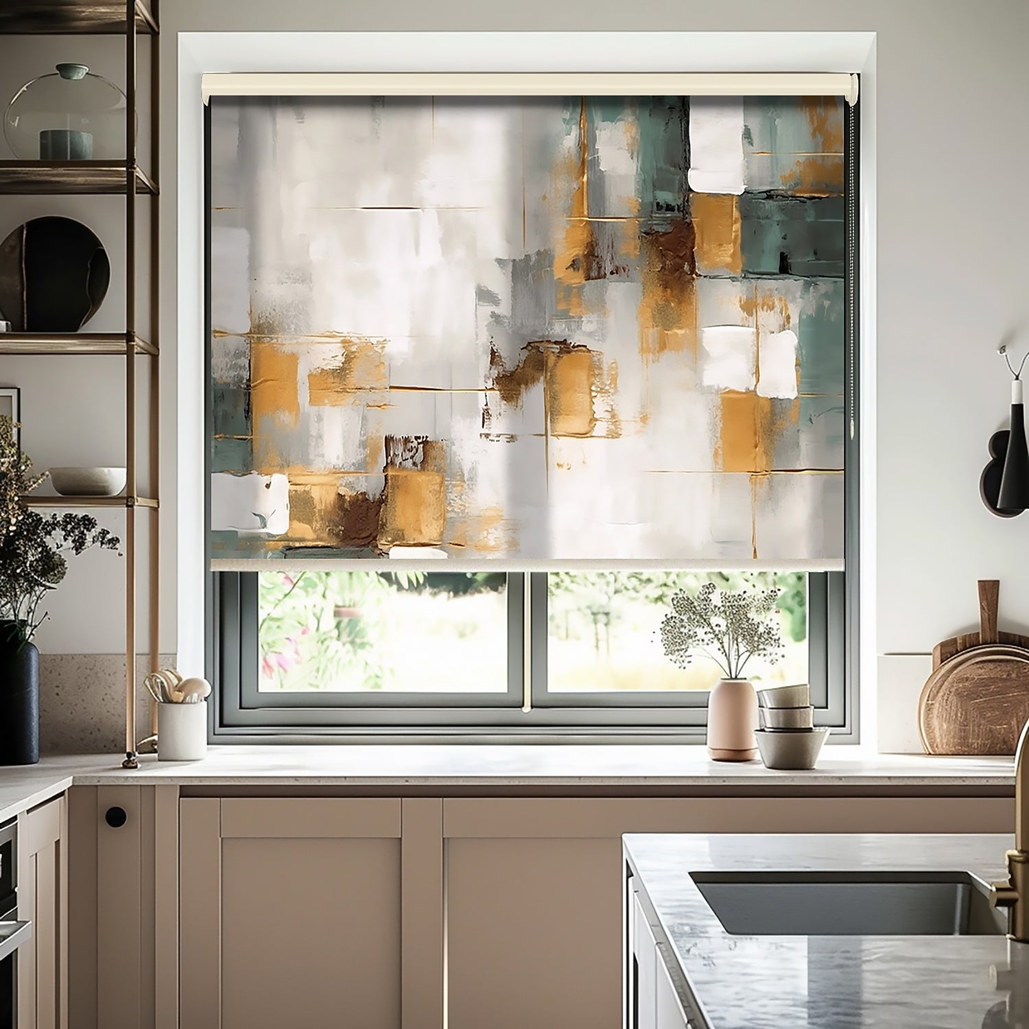 Suluboya Patchwork Baskılı Stor Perde - Salon Perde, Mutfak Perde, Yatak Odası Perde, - AD HOME Tekstil
