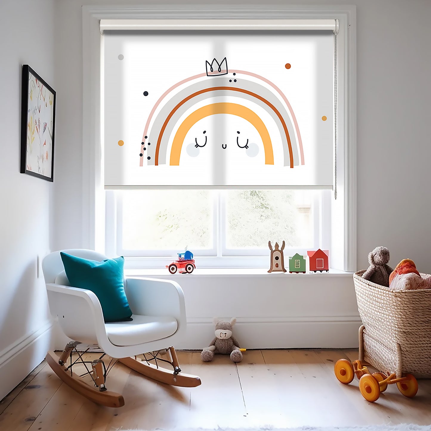 Gökkuşağı Vektörel Baskılı Stor Perde - Güneşlik - Bebek Odası Perde, Kız Çocuk Odası Perde - AD HOME Tekstil