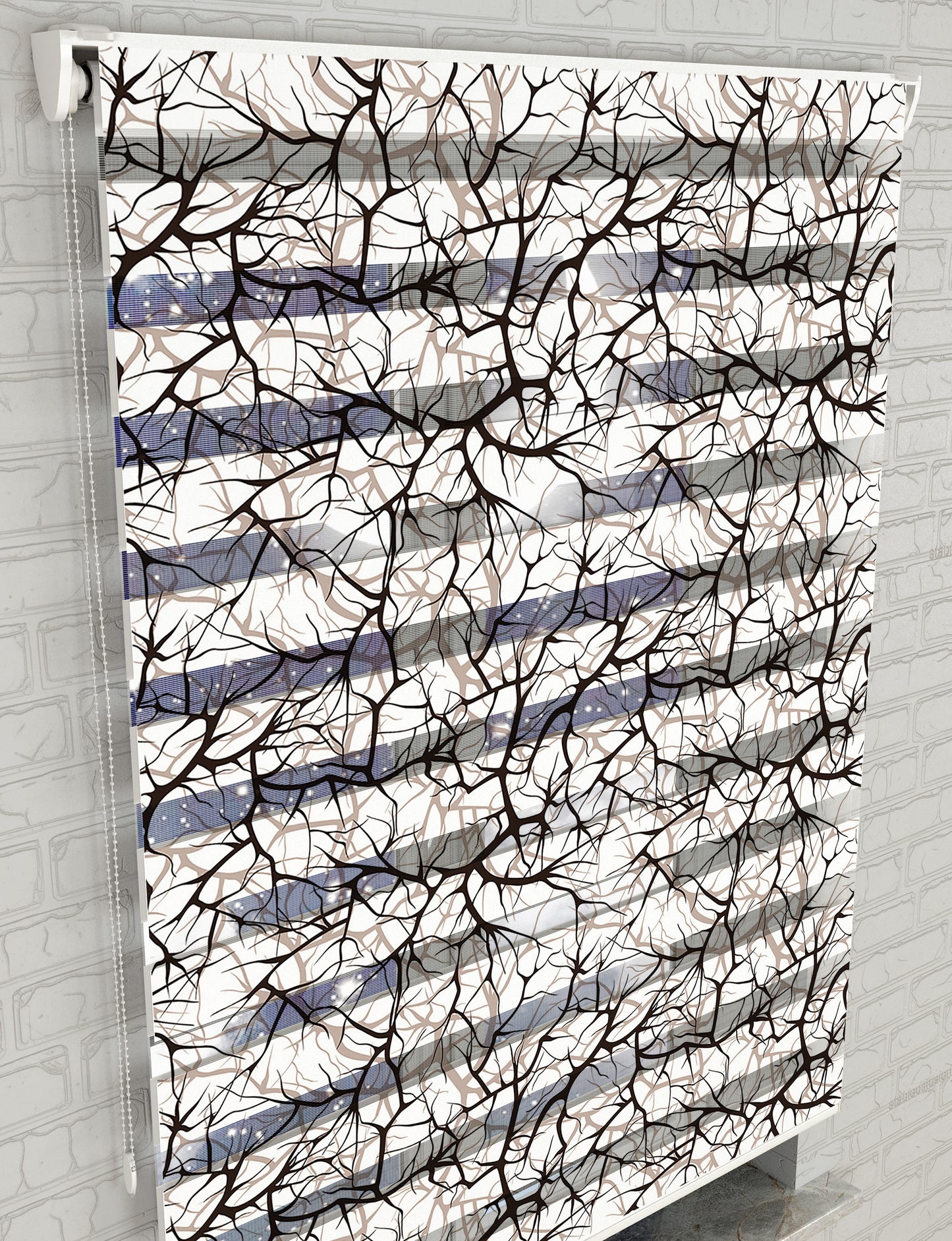 Ağaç Dalları Baskılı Zebra Perde -Salon Perdesi - AD HOME Tekstil