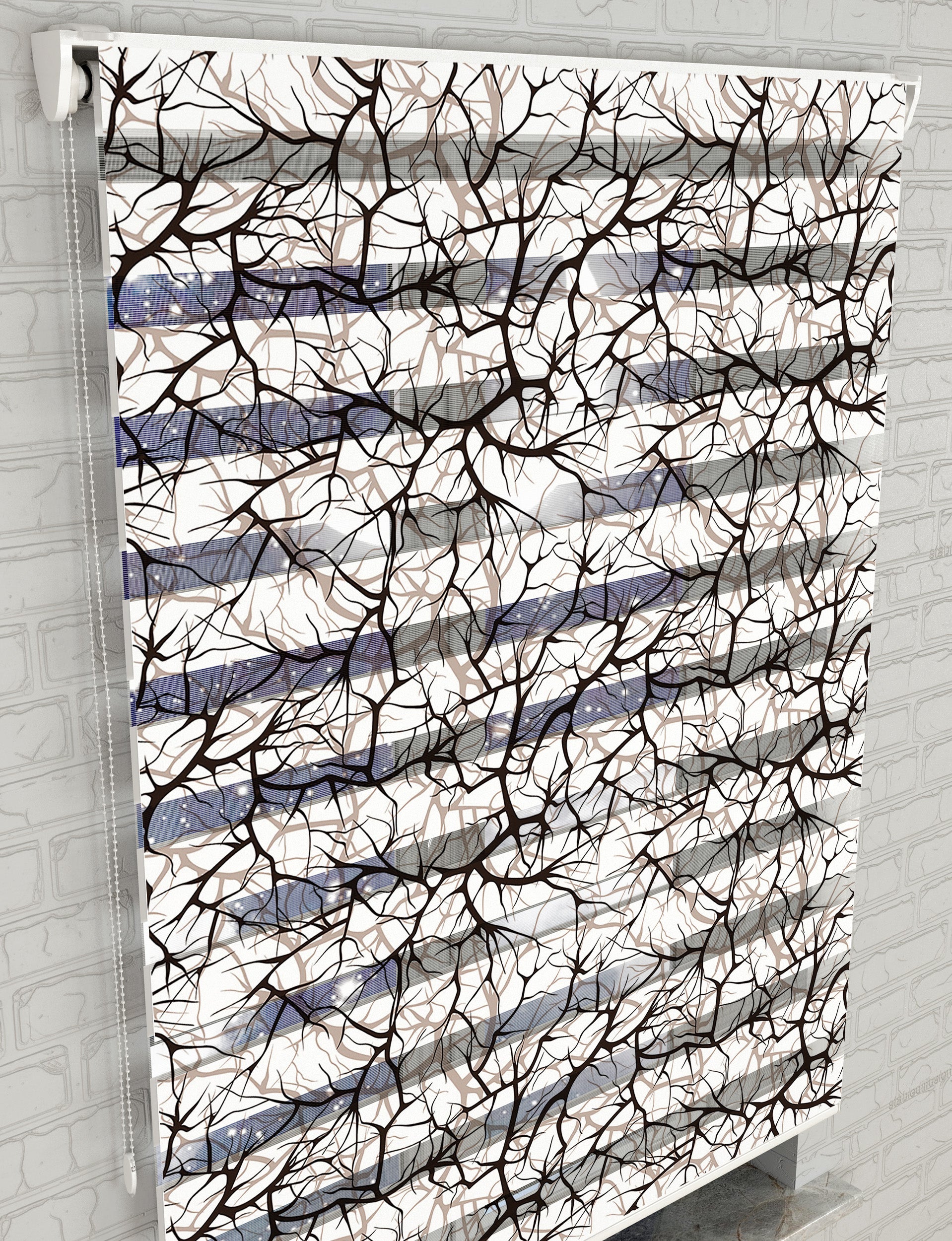 Ağaç Dalları Baskılı Zebra Perde -Salon Perdesi - AD HOME Tekstil