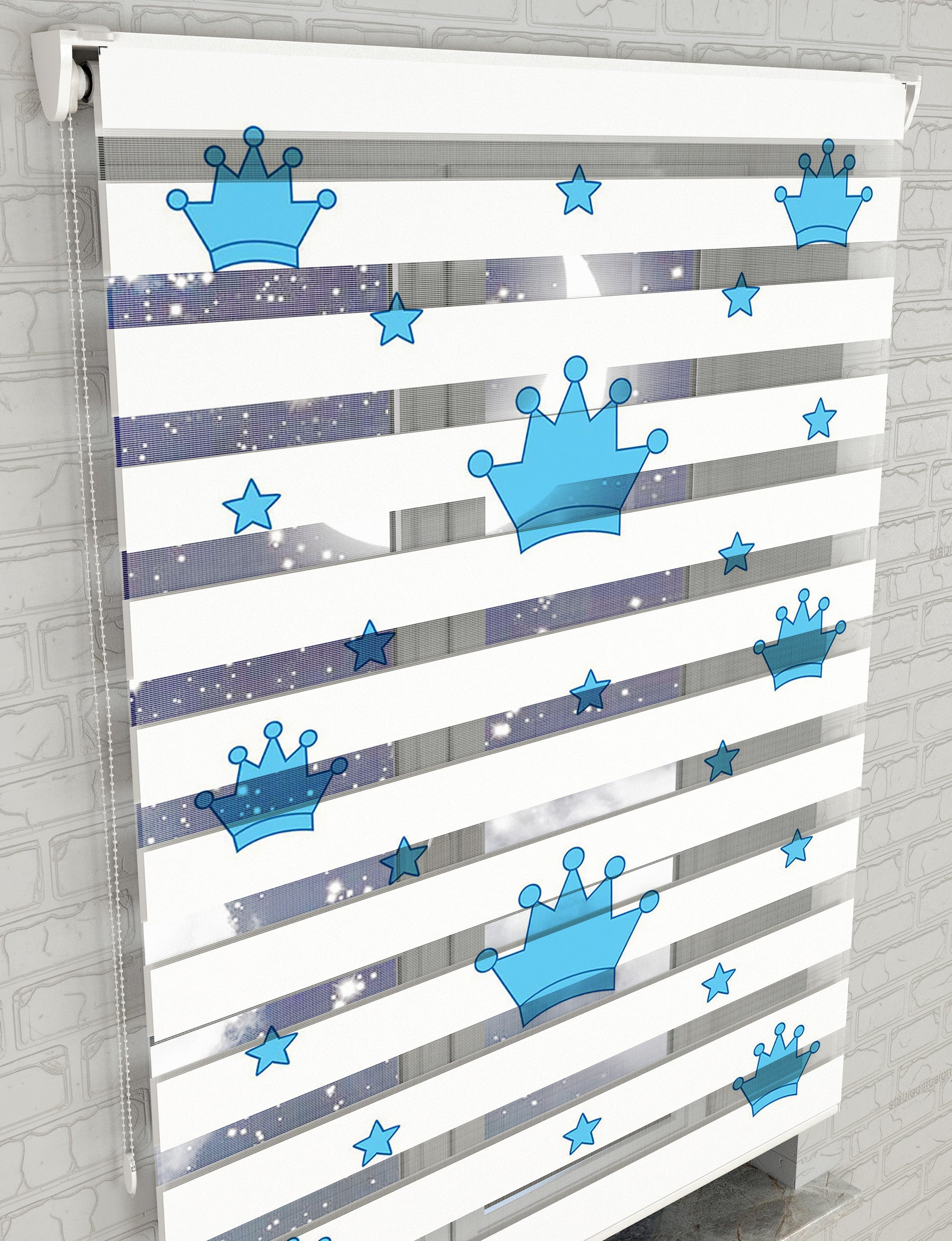 Kral Tacı Baskılı Zebra Perde -Bebek Odası Perdesi - AD HOME Tekstil