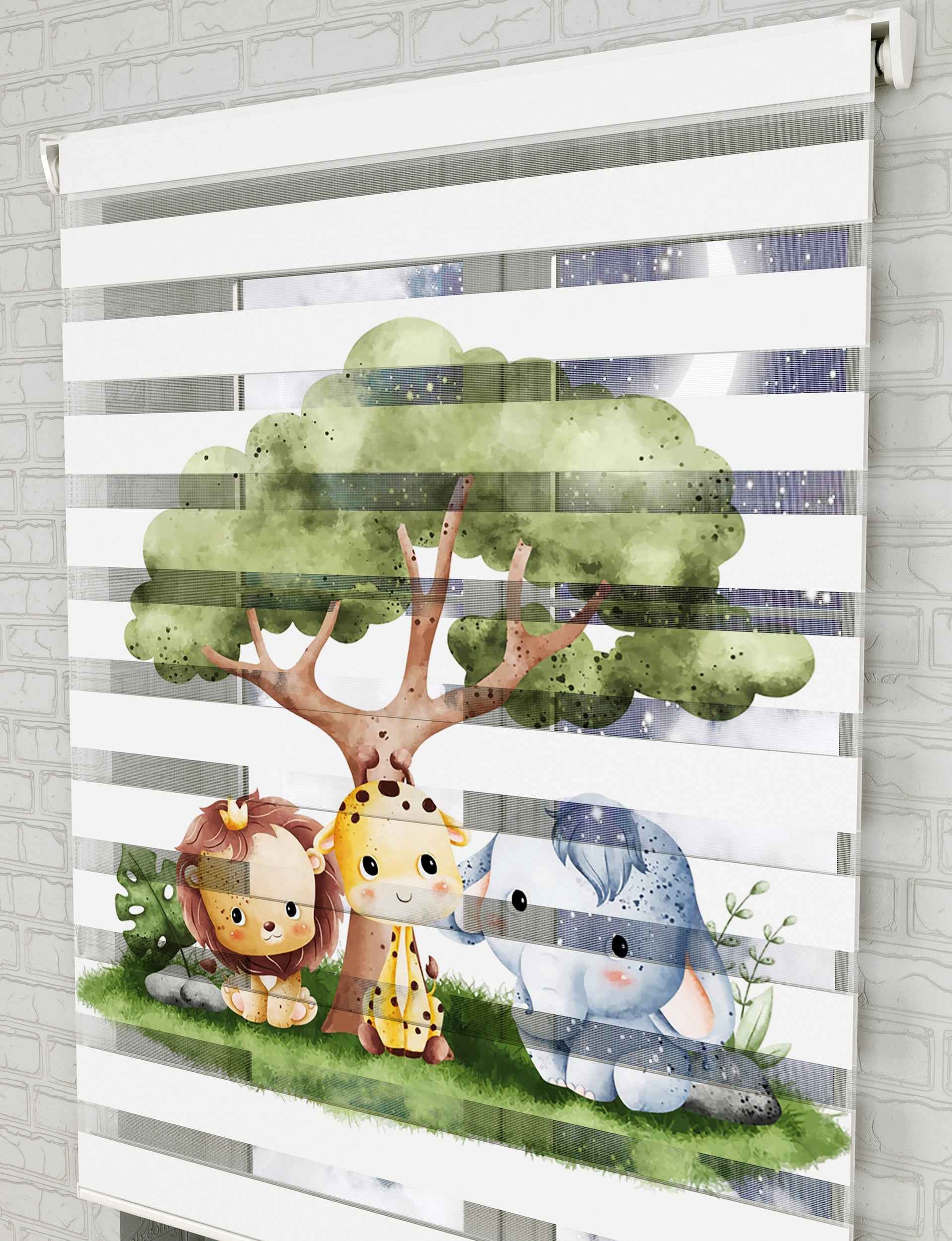 Orman ve Hayvanlar Baskılı Zebra Perde - Bebek Odası Perdesi, Erkek Çocuk Odası Perde - AD HOME Tekstil
