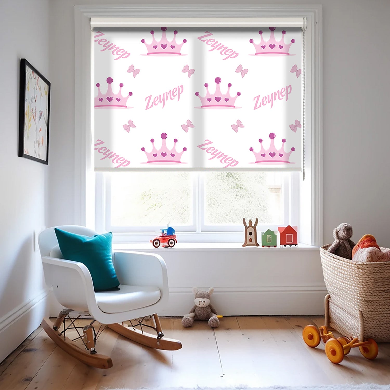 isme özel kız bebek Baskılı Stor Perde - Güneşlik Perdesi - Kız Çocuk Odası Perdesi - AD HOME Tekstil