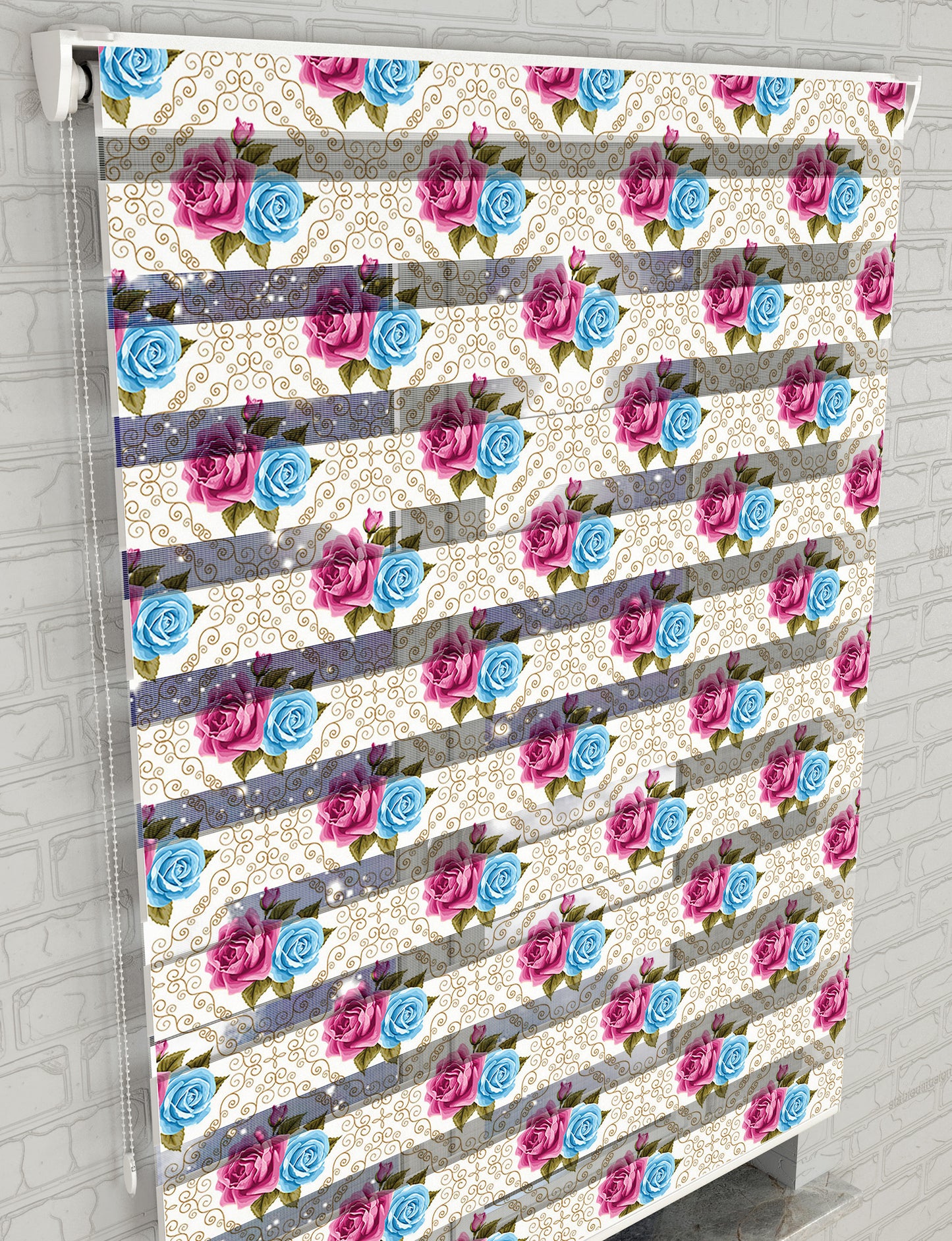 Çiçekler Baskılı Zebra Perde -Salon Perdesi - AD HOME Tekstil